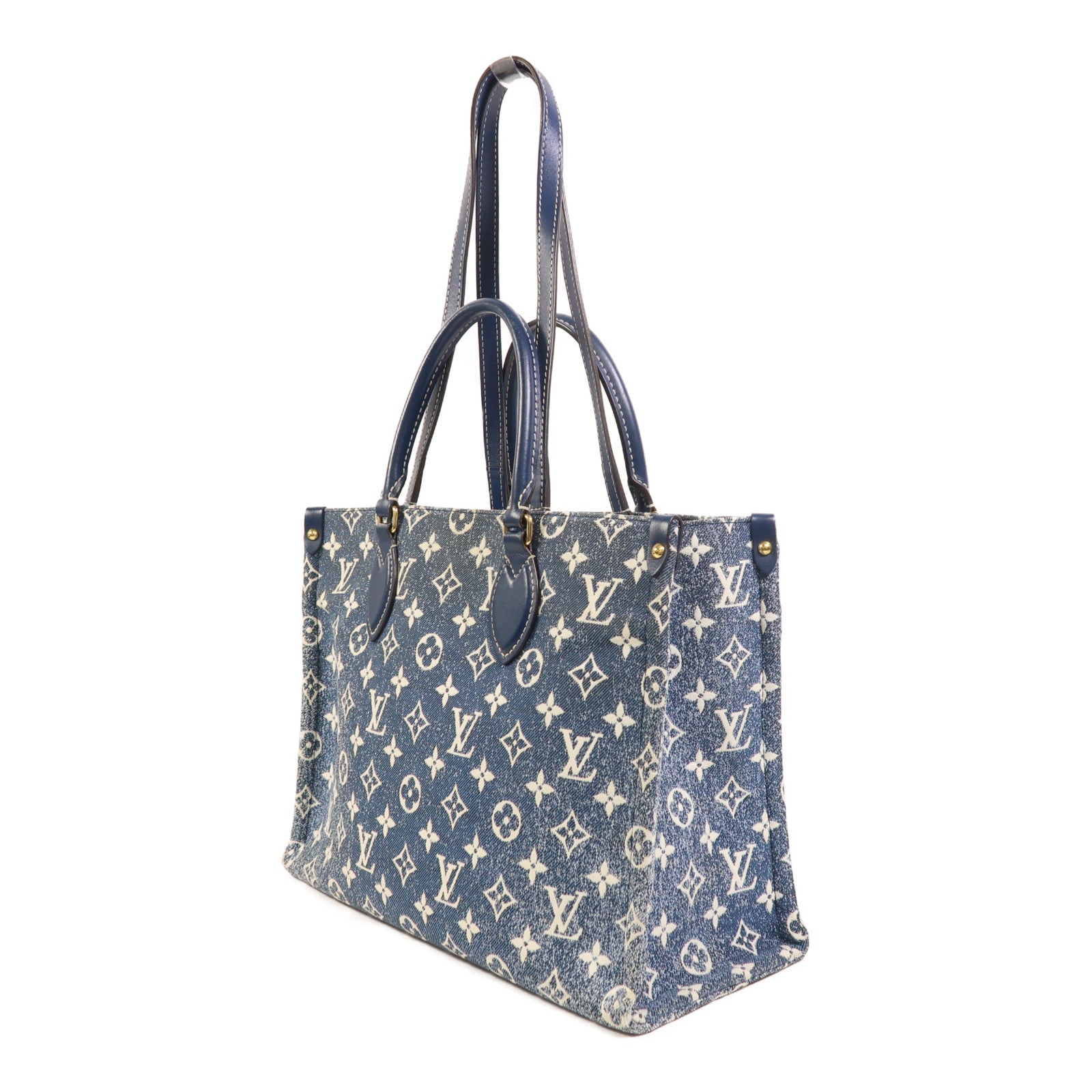 LOUIS VUITTON Monogram Denim On The Go MM金扣手挽肩背兩用袋