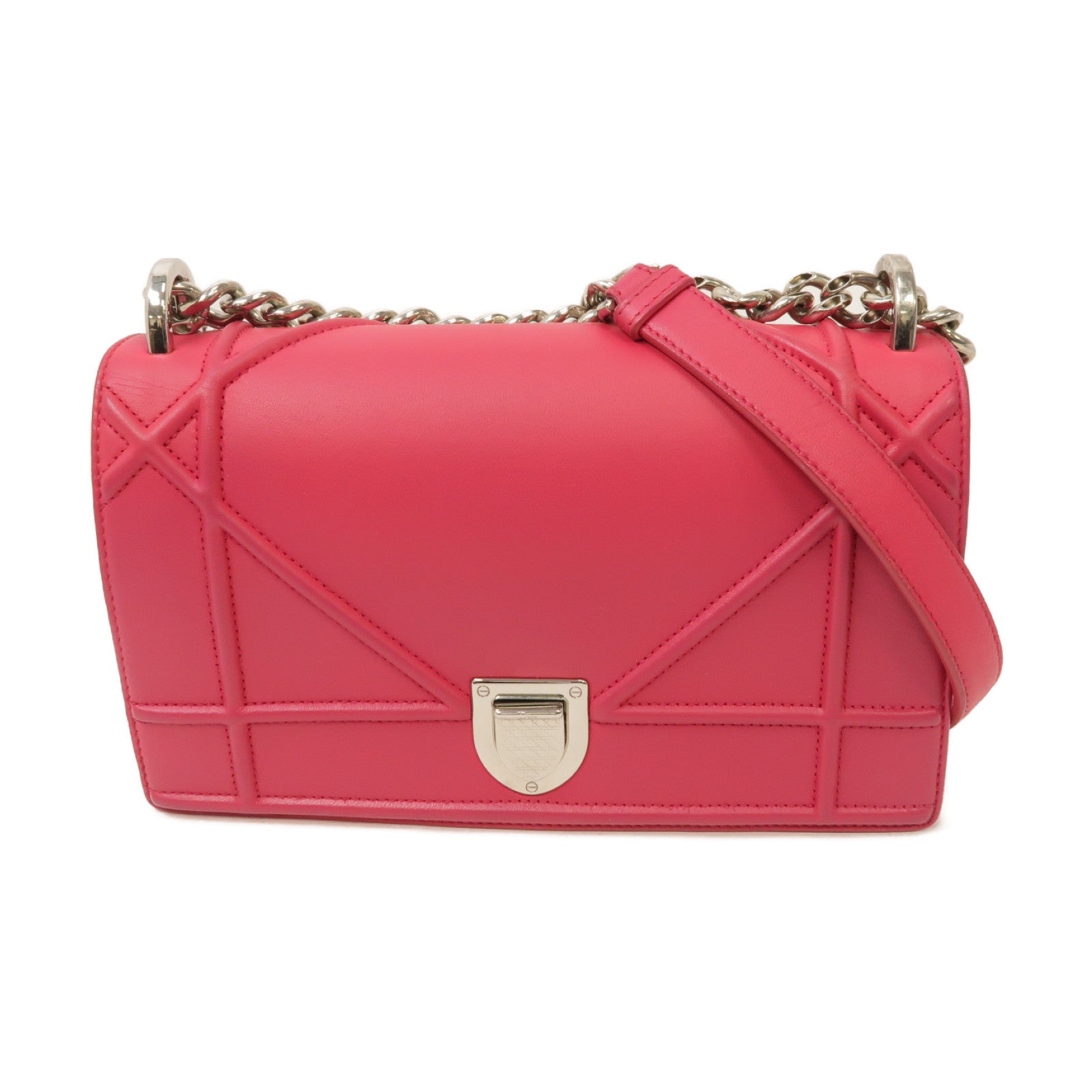 Dior 羊皮皮革Diorama Mini Chain Shoulder Bag銀扣鏈帶肩背袋粉紅色