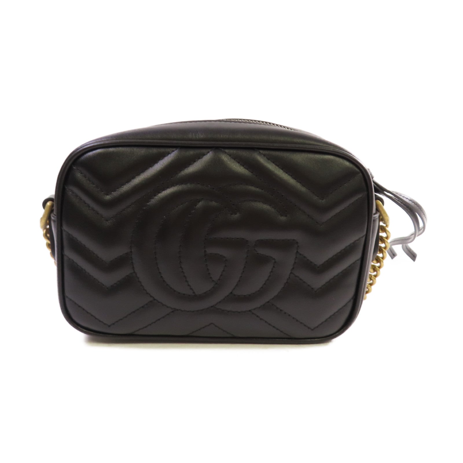 GUCCI Chevron皮革GG Marmont Mini Camera Bag金扣肩背袋黑色