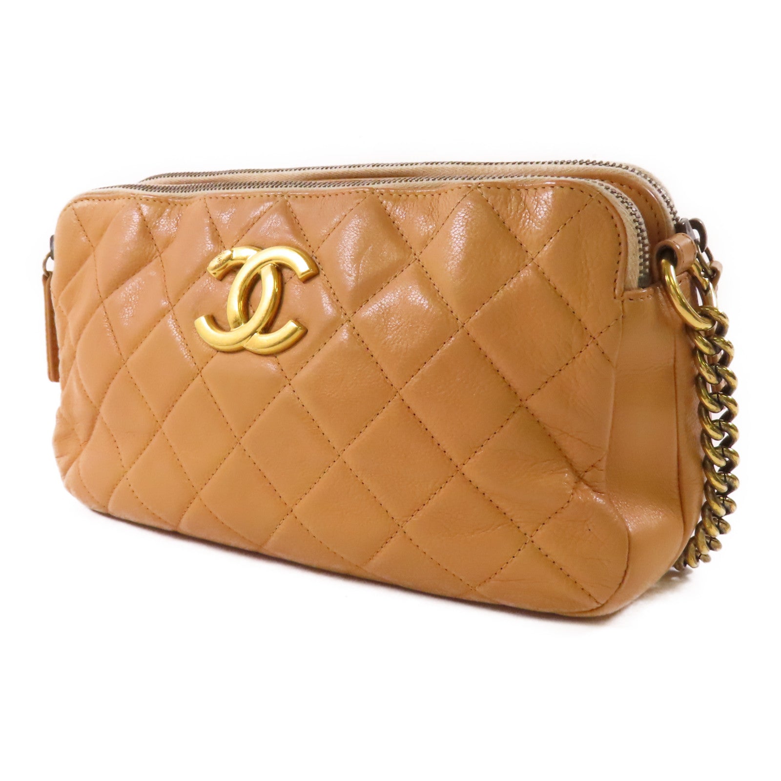 CHANEL 牛皮皮革Shoulder Bag金扣鏈帶肩背袋