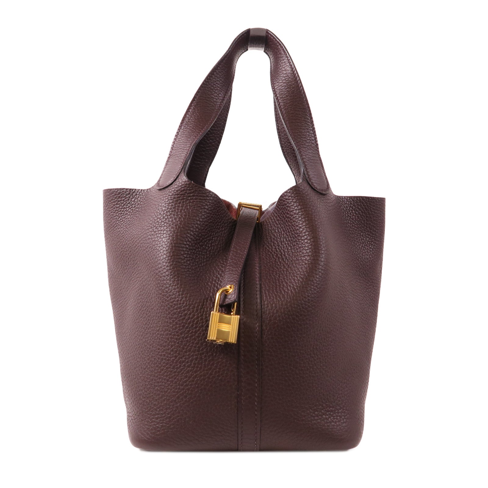 HERMES Clemence皮革Picotin MM金扣手挽袋Rouge Sellier
