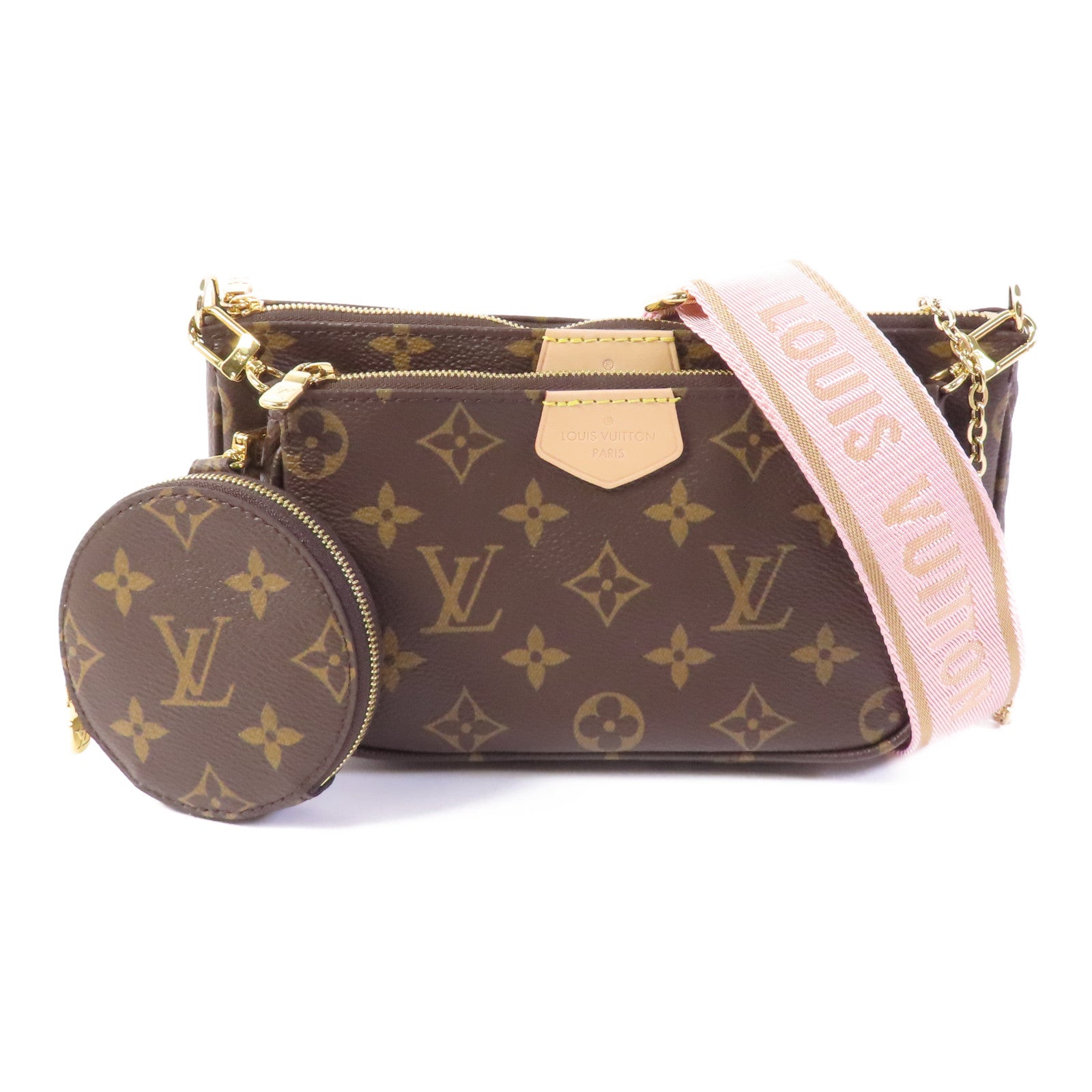 LOUIS VUITTON Monogram Multi Pochette Accessoires金扣手挽肩背兩用袋棕色