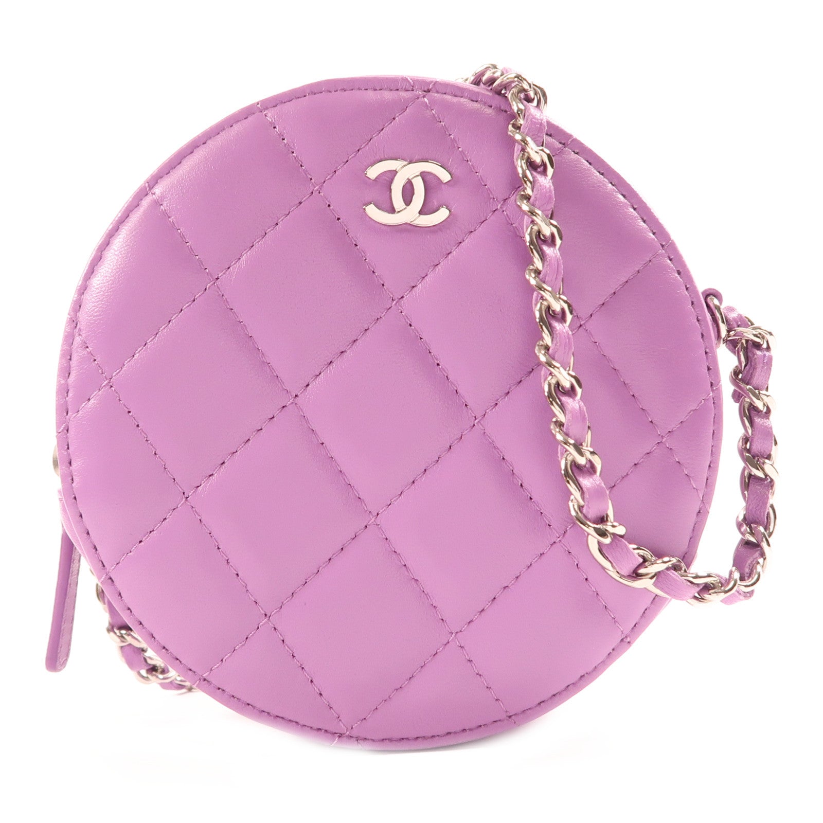 CHANEL CC SHW Round Clutch With Chain Shoulder Bag Lambskin Leather Purple