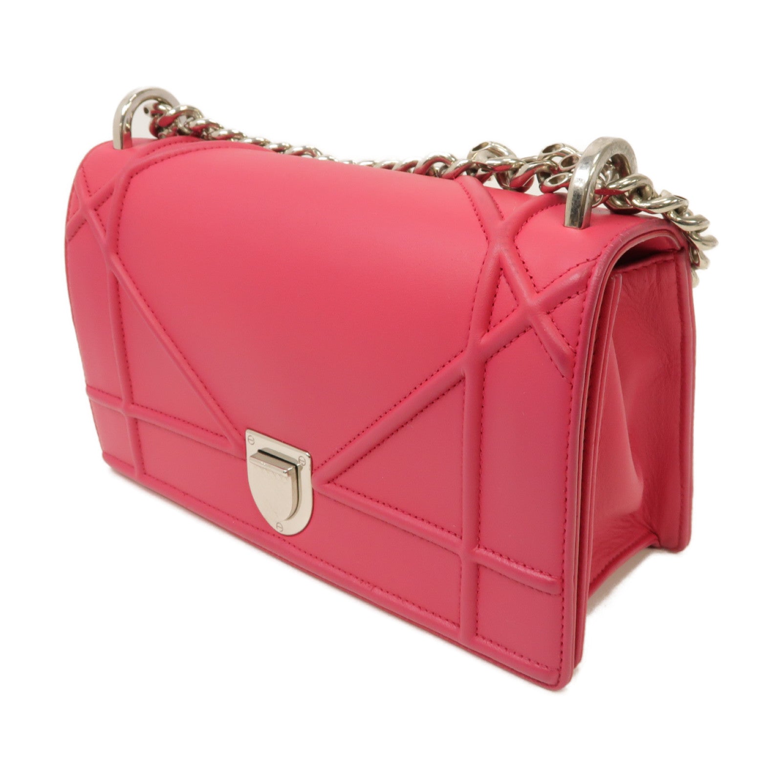 Dior 羊皮皮革Diorama Mini Chain Shoulder Bag銀扣鏈帶肩背袋粉紅色