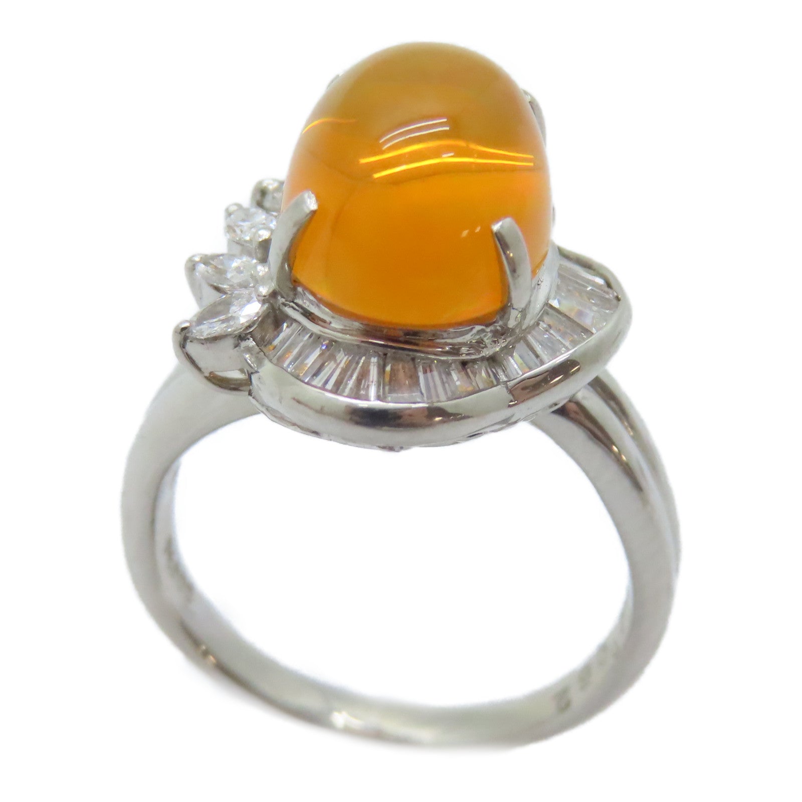 JEWELRY PT900鉑金Opal Diamond Ring 3.438ct蛋白石/0.52ct鑚石戒指US#5.5