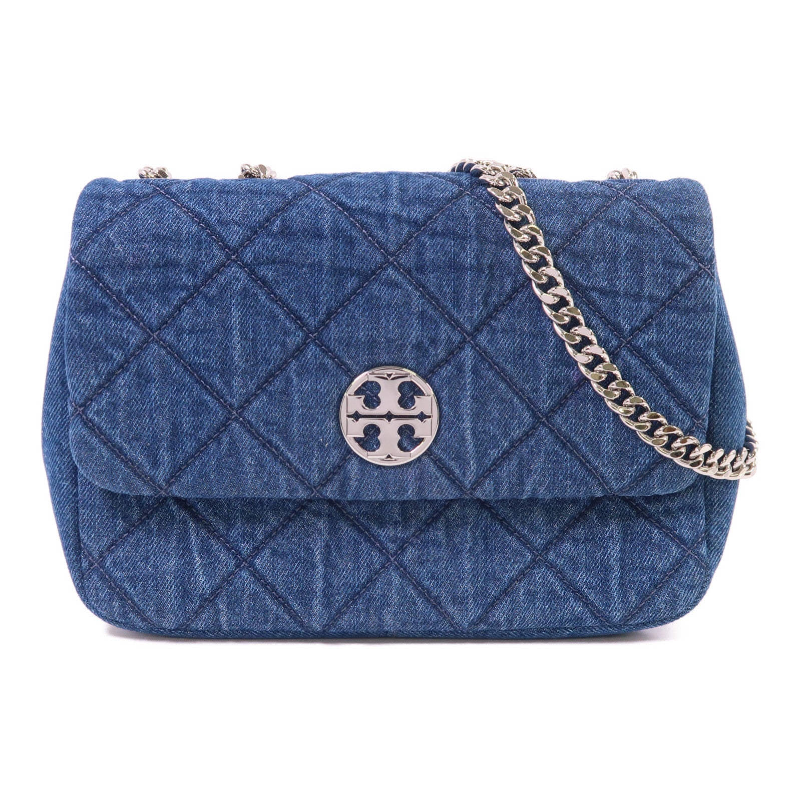 Tory Burch 牛仔布Chain Shoulder銀扣鏈帶肩背袋