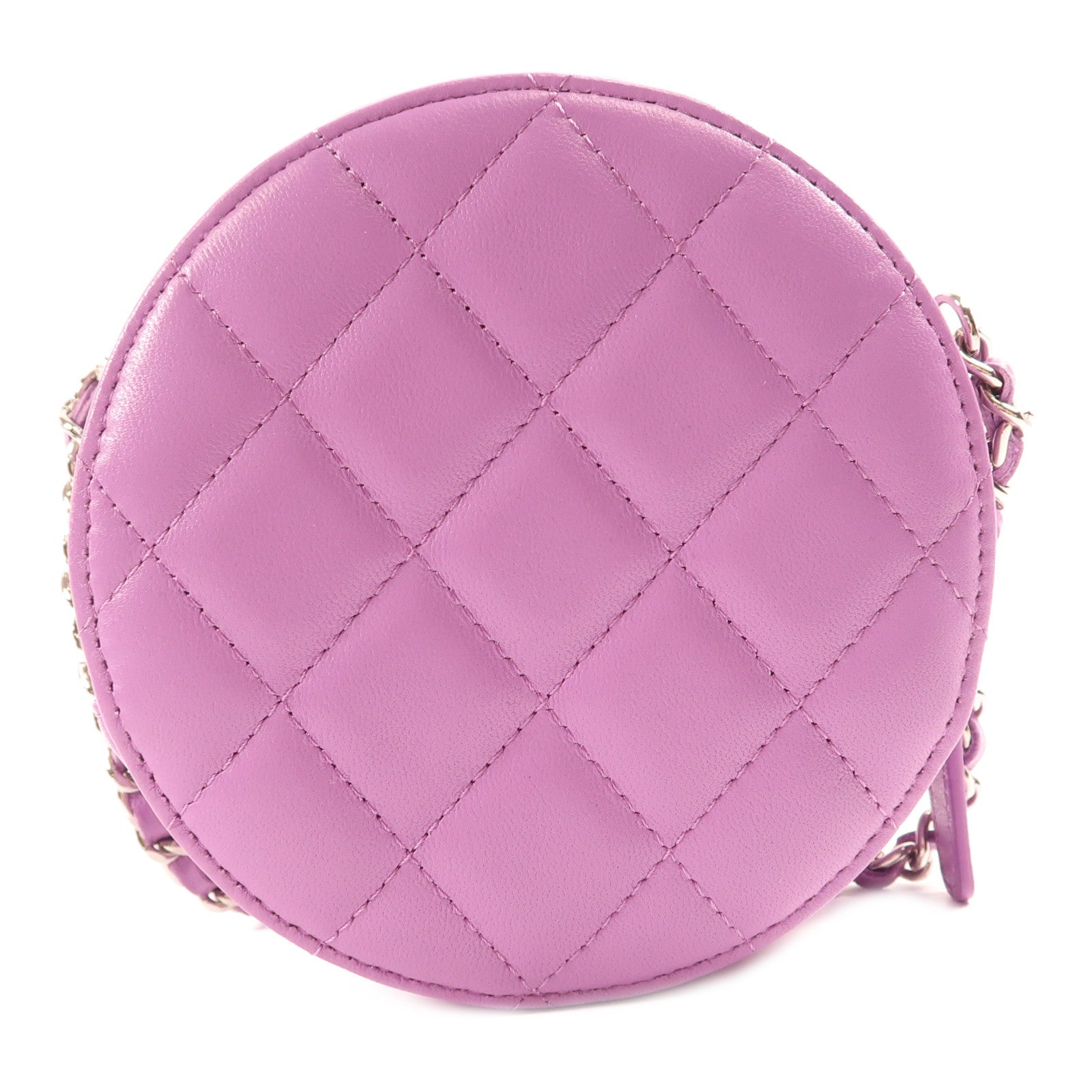 CHANEL CC SHW Round Clutch With Chain Shoulder Bag Lambskin Leather Purple