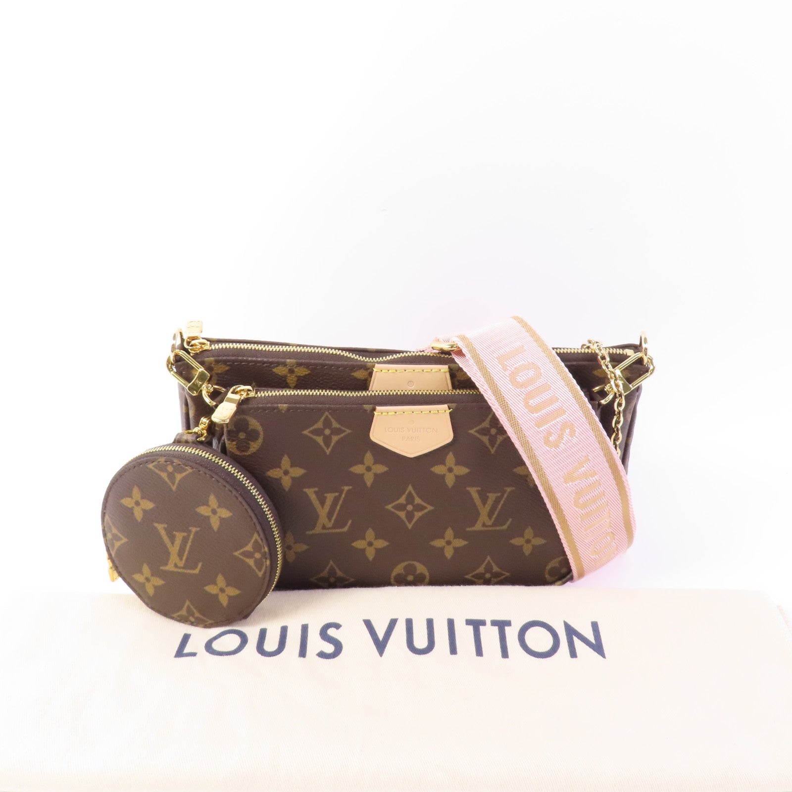 LOUIS VUITTON Monogram Multi Pochette Accessoires金扣手挽肩背兩用袋棕色