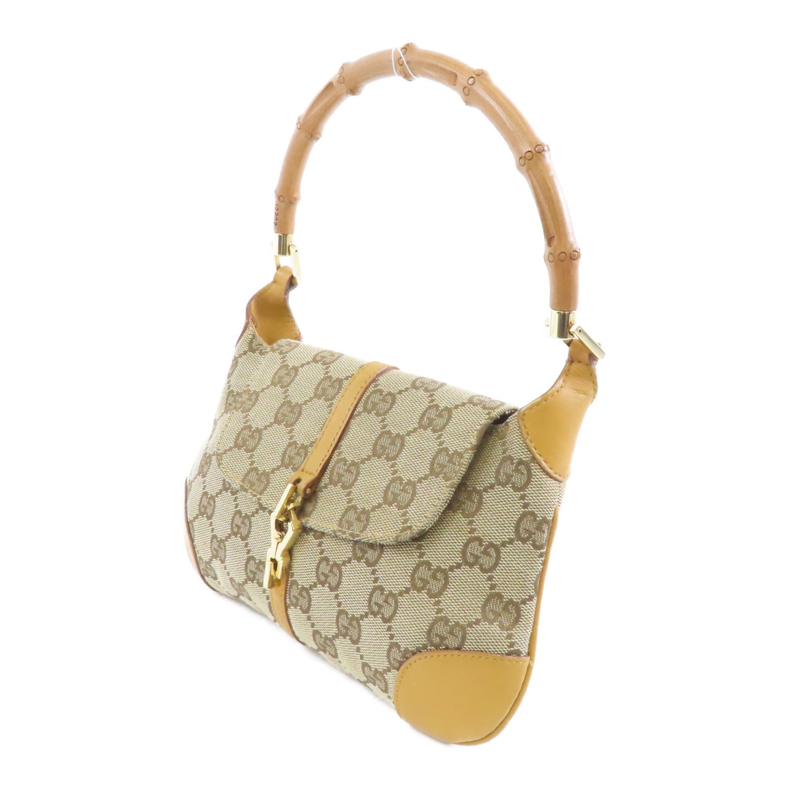 GUCCI 帆布Handbag銀扣手挽袋棕色