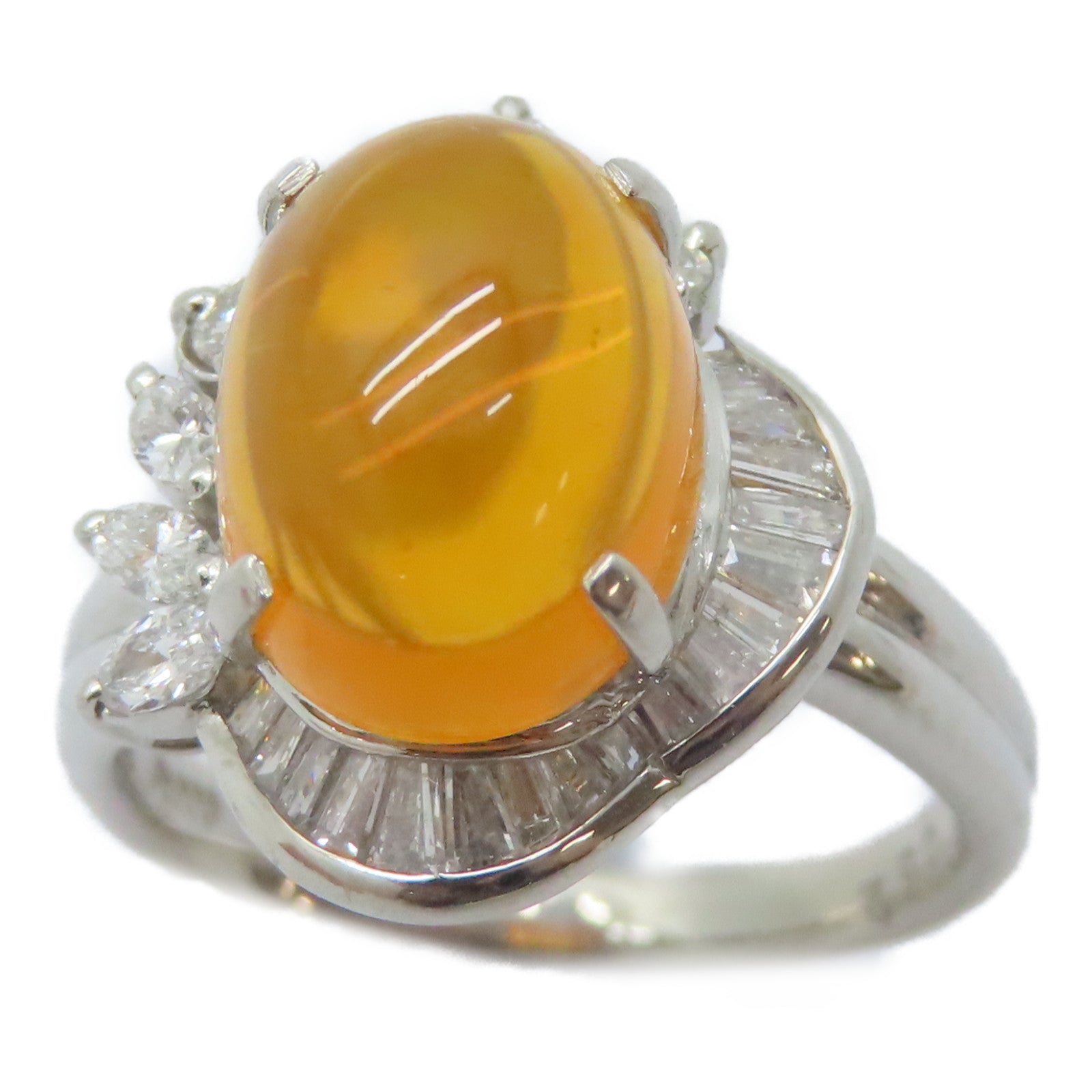 JEWELRY PT900鉑金Opal Diamond Ring 3.438ct蛋白石/0.52ct鑚石戒指US#5.5