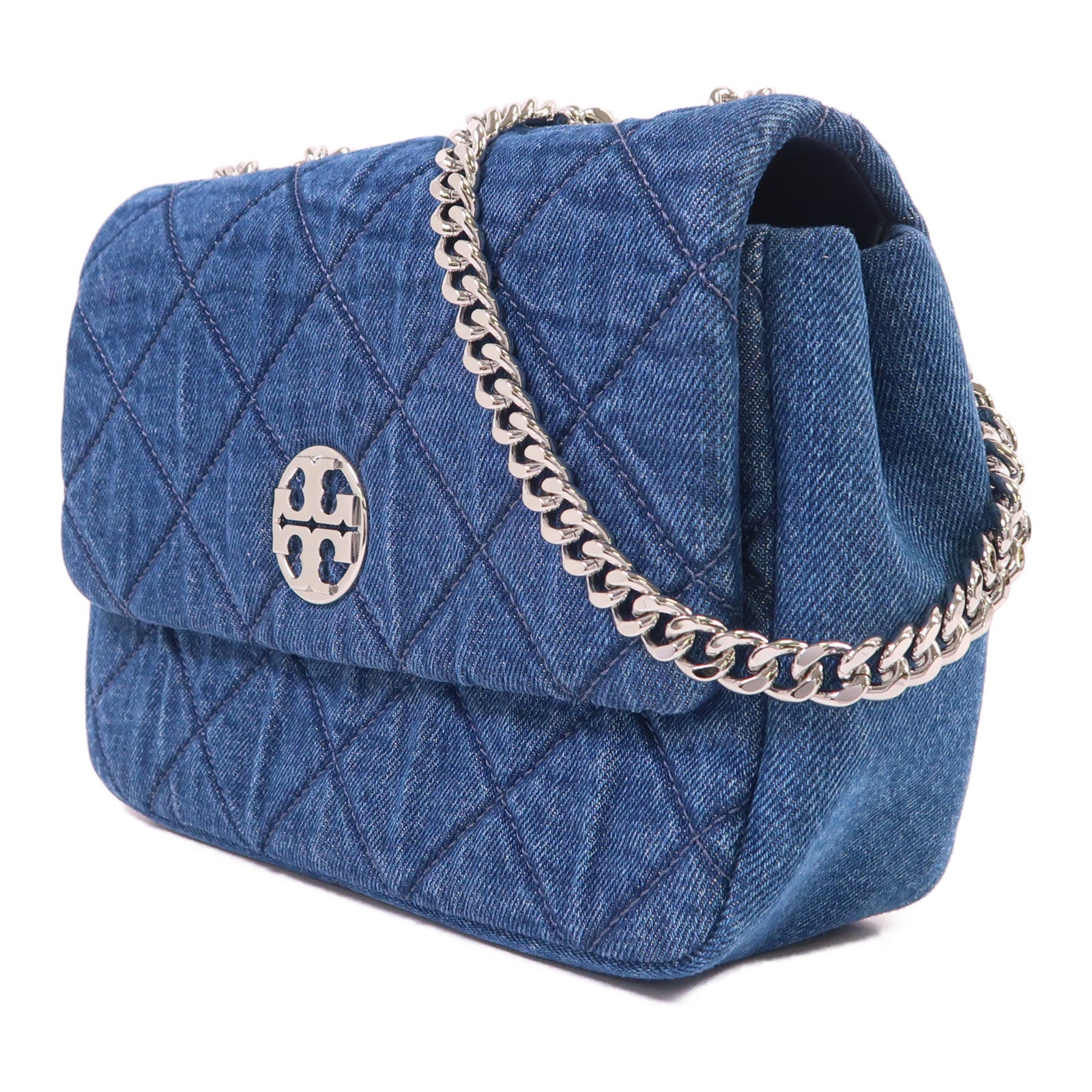 Tory Burch 牛仔布Chain Shoulder銀扣鏈帶肩背袋