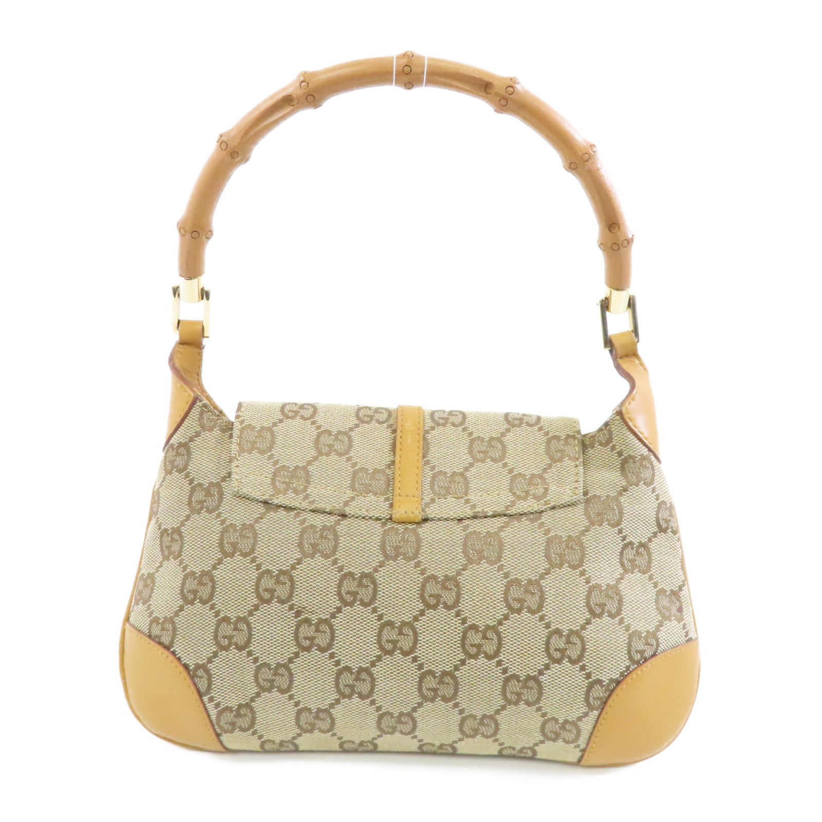 GUCCI 帆布Handbag銀扣手挽袋棕色