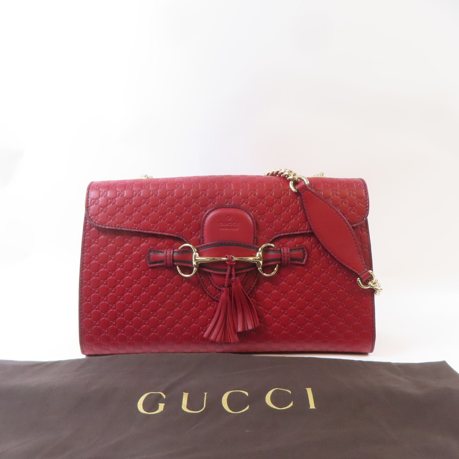GUCCI 牛皮皮革Emily Medium金扣鏈帶肩背袋紅色
