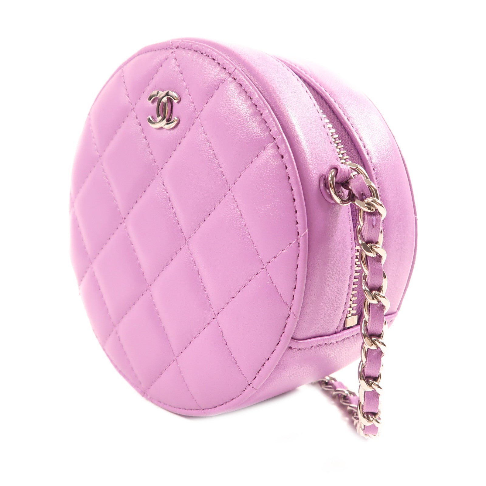 CHANEL CC SHW Round Clutch With Chain Shoulder Bag Lambskin Leather Purple
