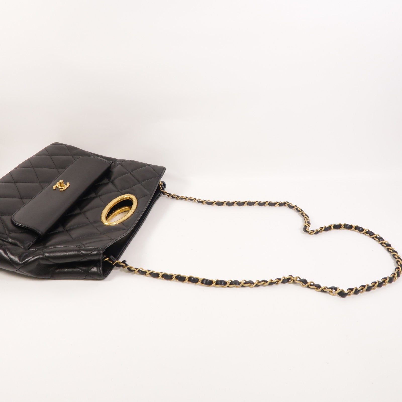 CHANEL 羊皮皮革2 Way Shoulder金扣手挽肩背兩用袋
