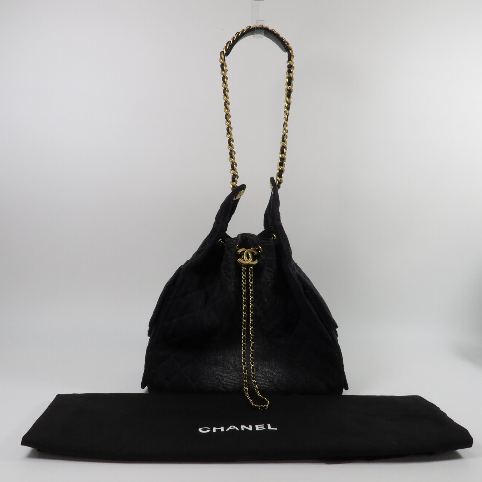 CHANEL 牛仔布Chanel 25 Medium鏈帶肩背袋