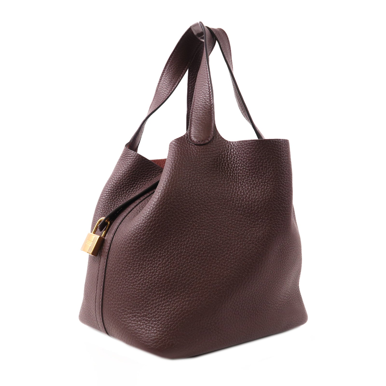 HERMES Clemence皮革Picotin MM金扣手挽袋Rouge Sellier