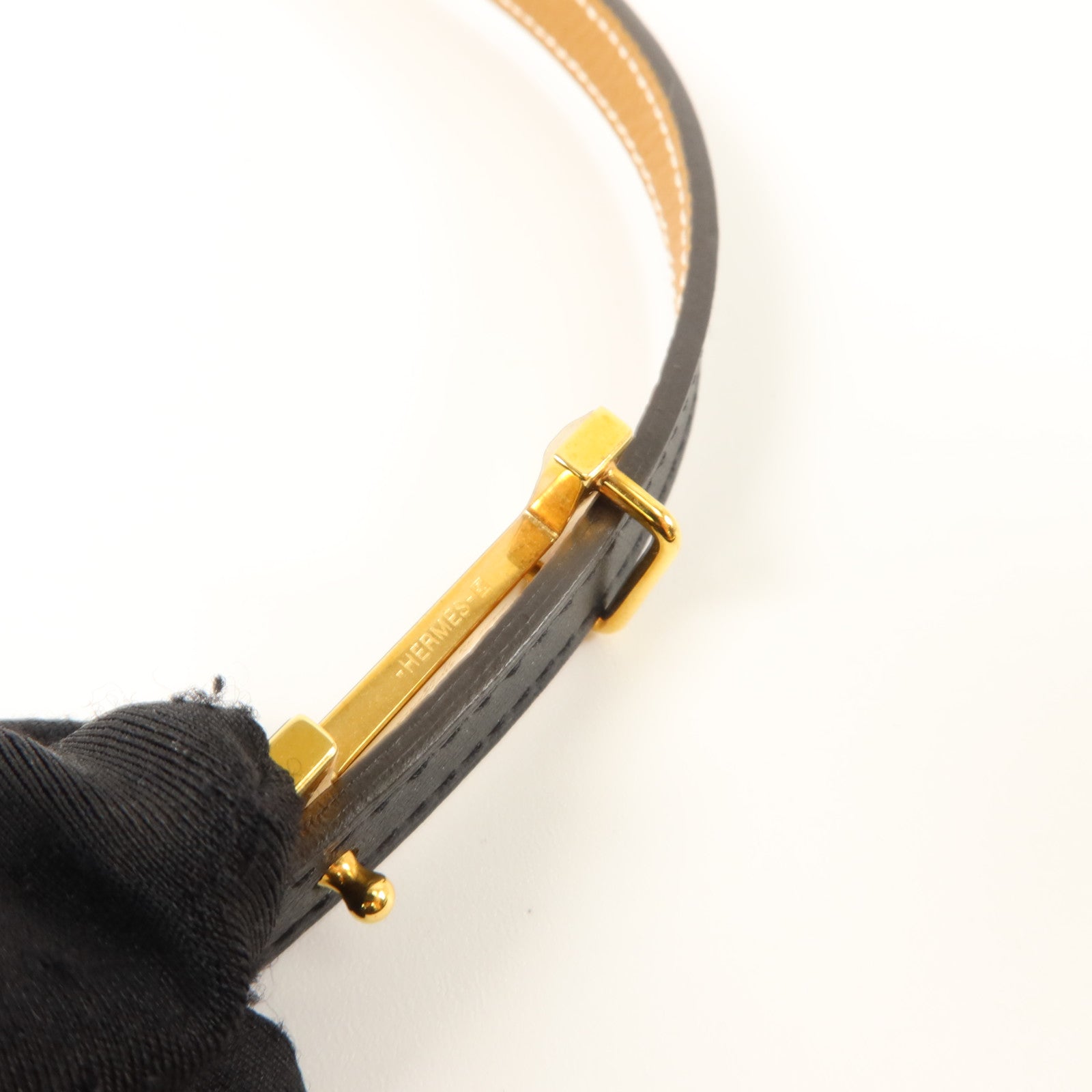 HERMES Epsom皮革/Swift皮革Mini 5382 Splas'H Buckle Reversible Belt皮帶Noir/Gold
