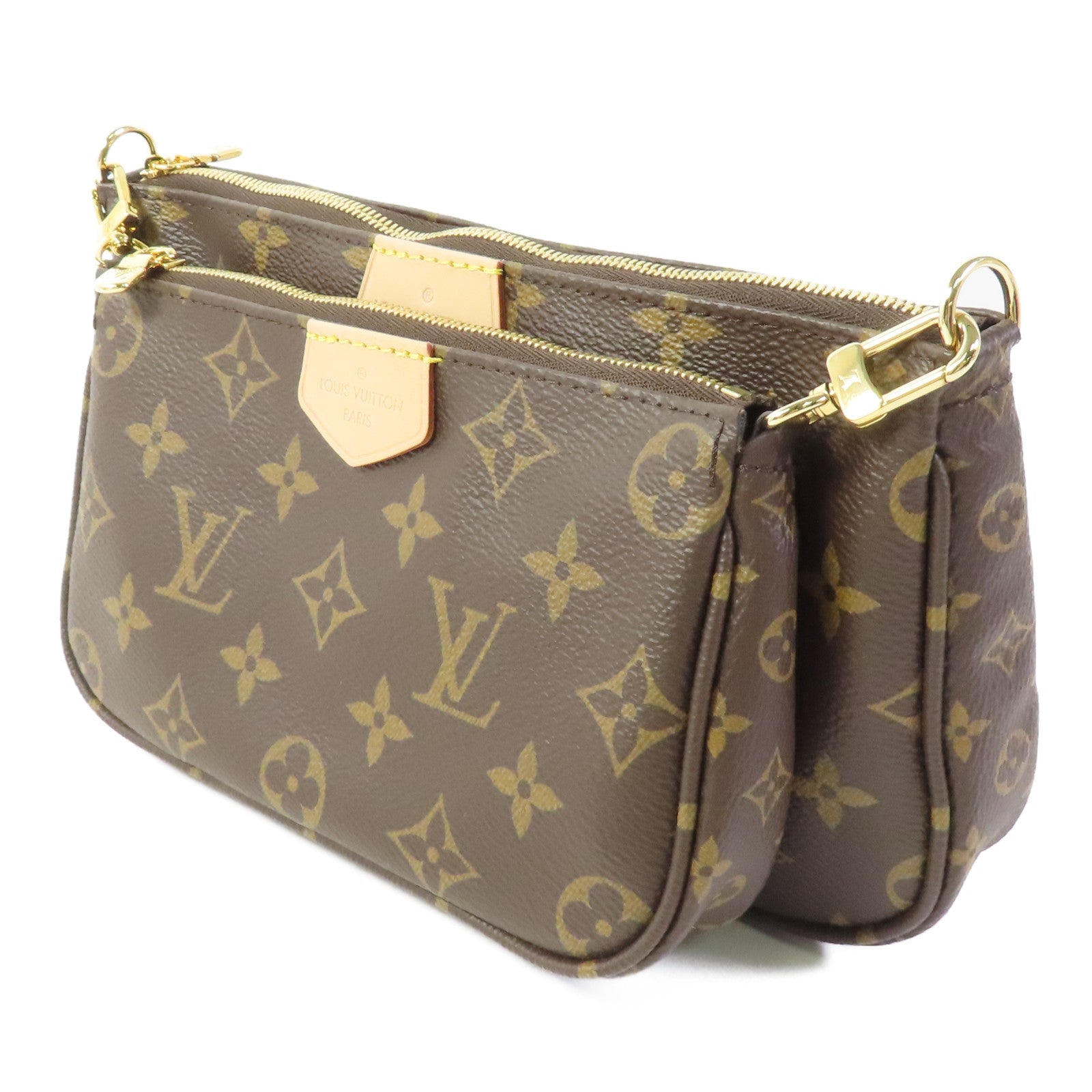 LOUIS VUITTON Monogram Multi Pochette Accessoires金扣手挽肩背兩用袋棕色