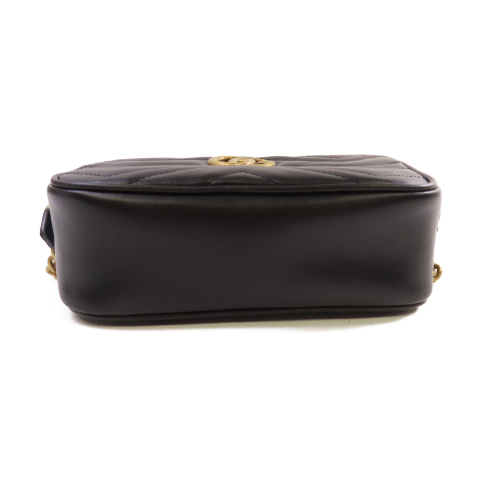 GUCCI Chevron皮革GG Marmont Mini Camera Bag金扣肩背袋黑色