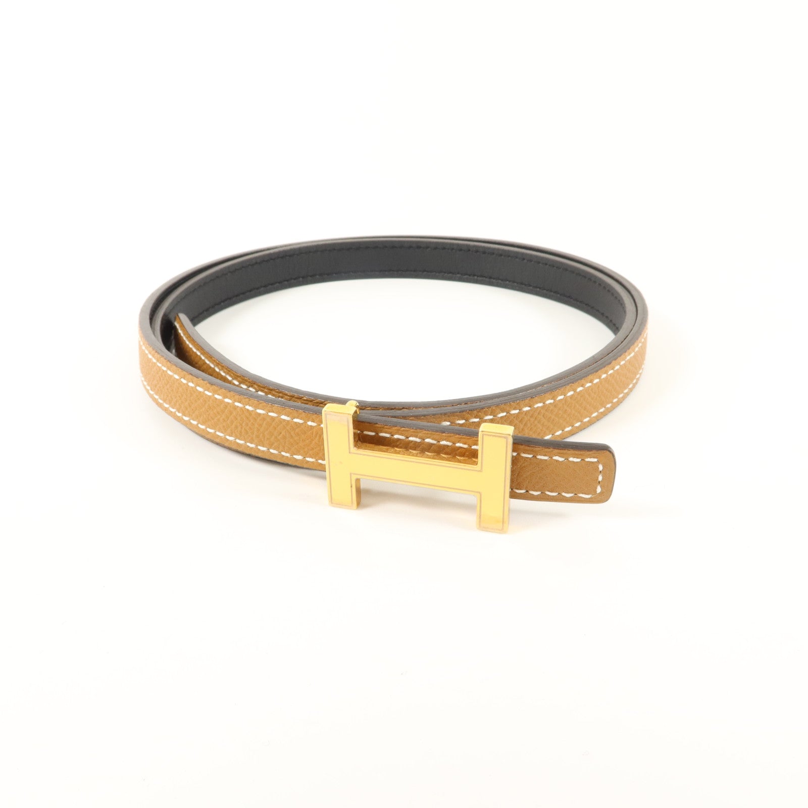 HERMES Epsom皮革/Swift皮革Mini 5382 Splas'H Buckle Reversible Belt皮帶Noir/Gold