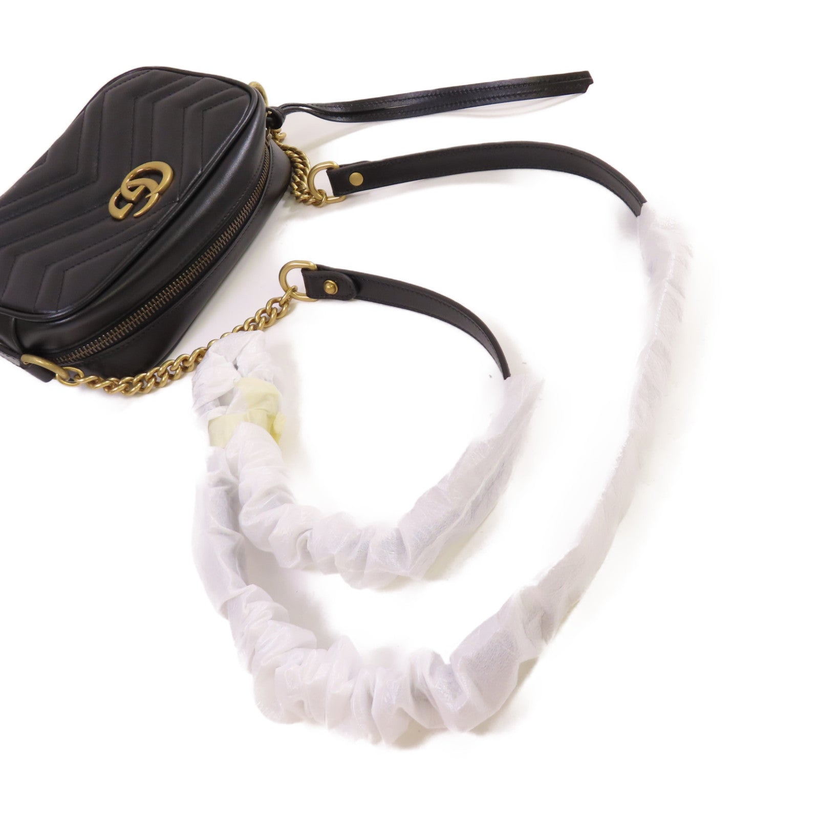 GUCCI Chevron皮革GG Marmont Mini Camera Bag金扣肩背袋黑色