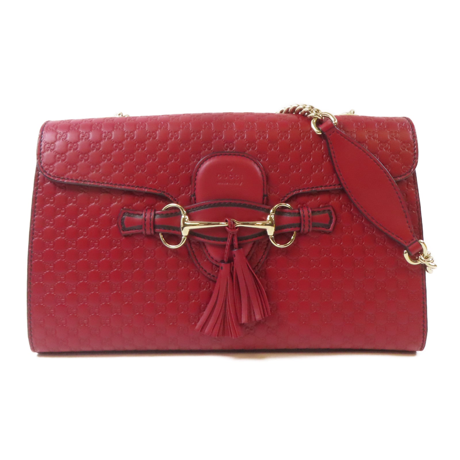 GUCCI 牛皮皮革Emily Medium金扣鏈帶肩背袋紅色
