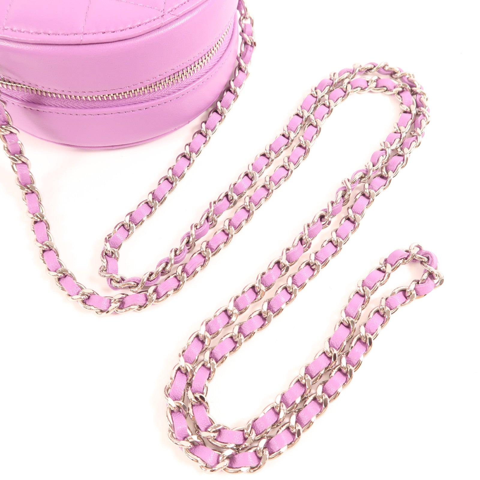 CHANEL CC SHW Round Clutch With Chain Shoulder Bag Lambskin Leather Purple