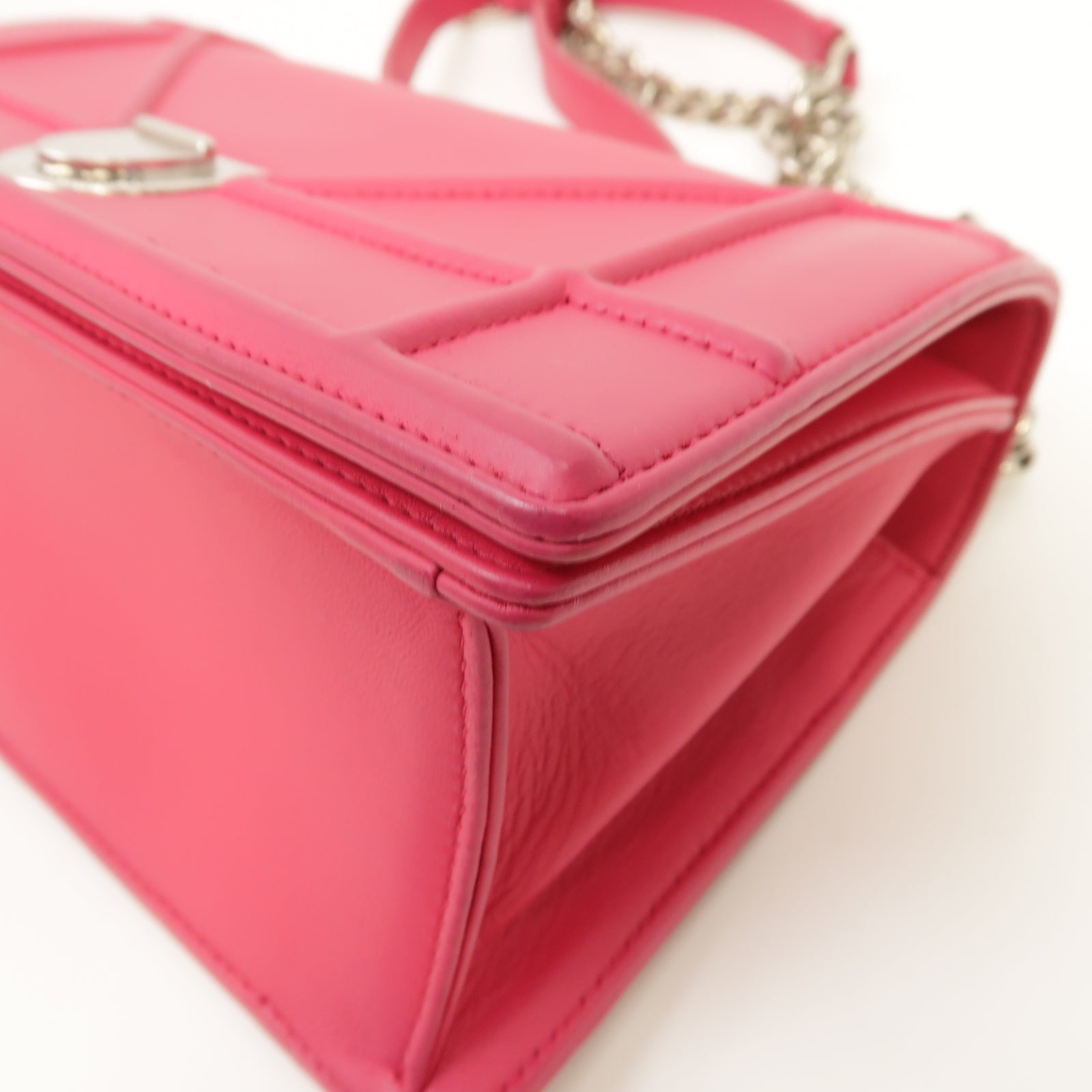 Dior 羊皮皮革Diorama Mini Chain Shoulder Bag銀扣鏈帶肩背袋粉紅色