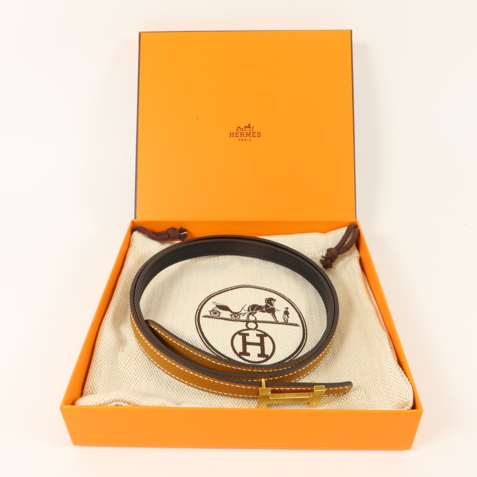 HERMES Epsom皮革/Swift皮革Mini 5382 Splas'H Buckle Reversible Belt皮帶Noir/Gold