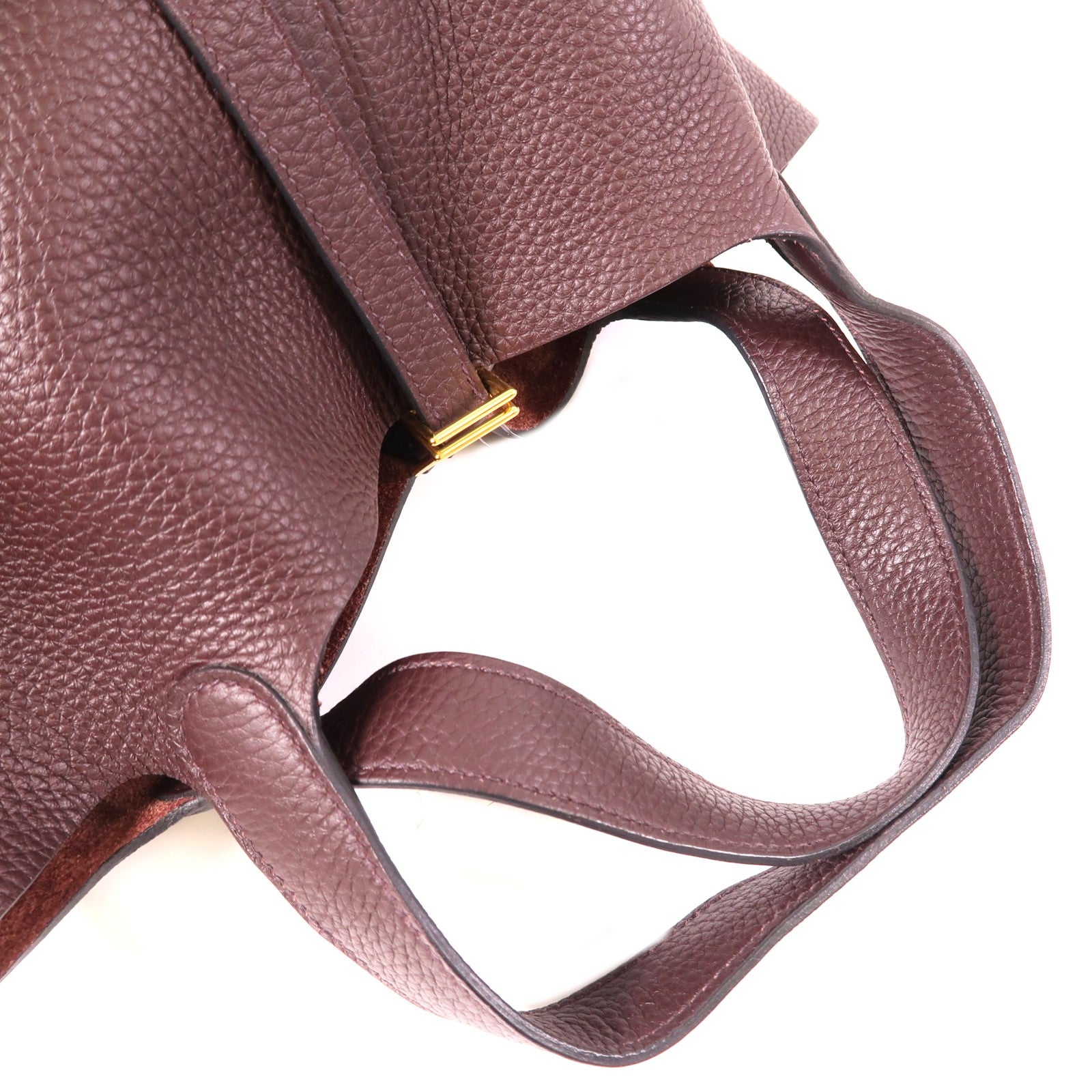 HERMES Clemence皮革Picotin MM金扣手挽袋Rouge Sellier