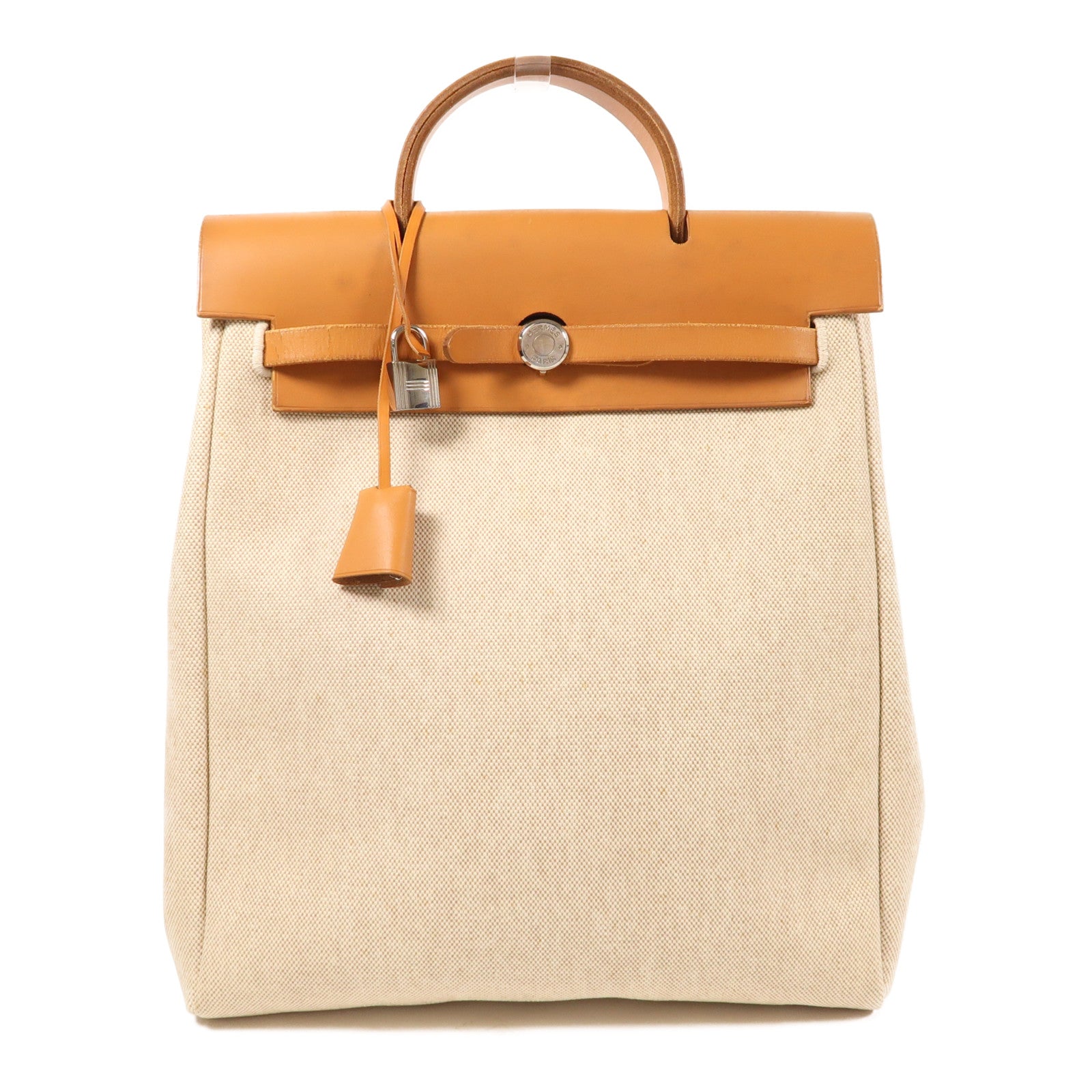 HERMES 皮革/帆布Herbag 2 In 1銀扣背包