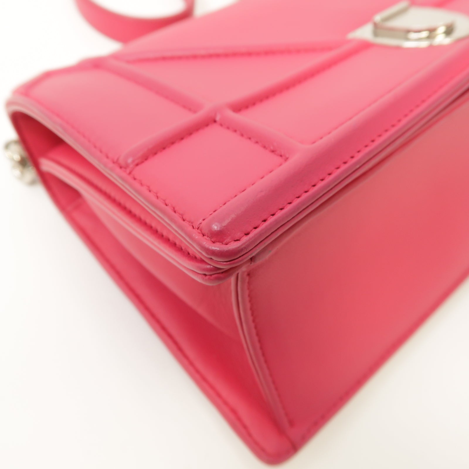 Dior 羊皮皮革Diorama Mini Chain Shoulder Bag銀扣鏈帶肩背袋粉紅色