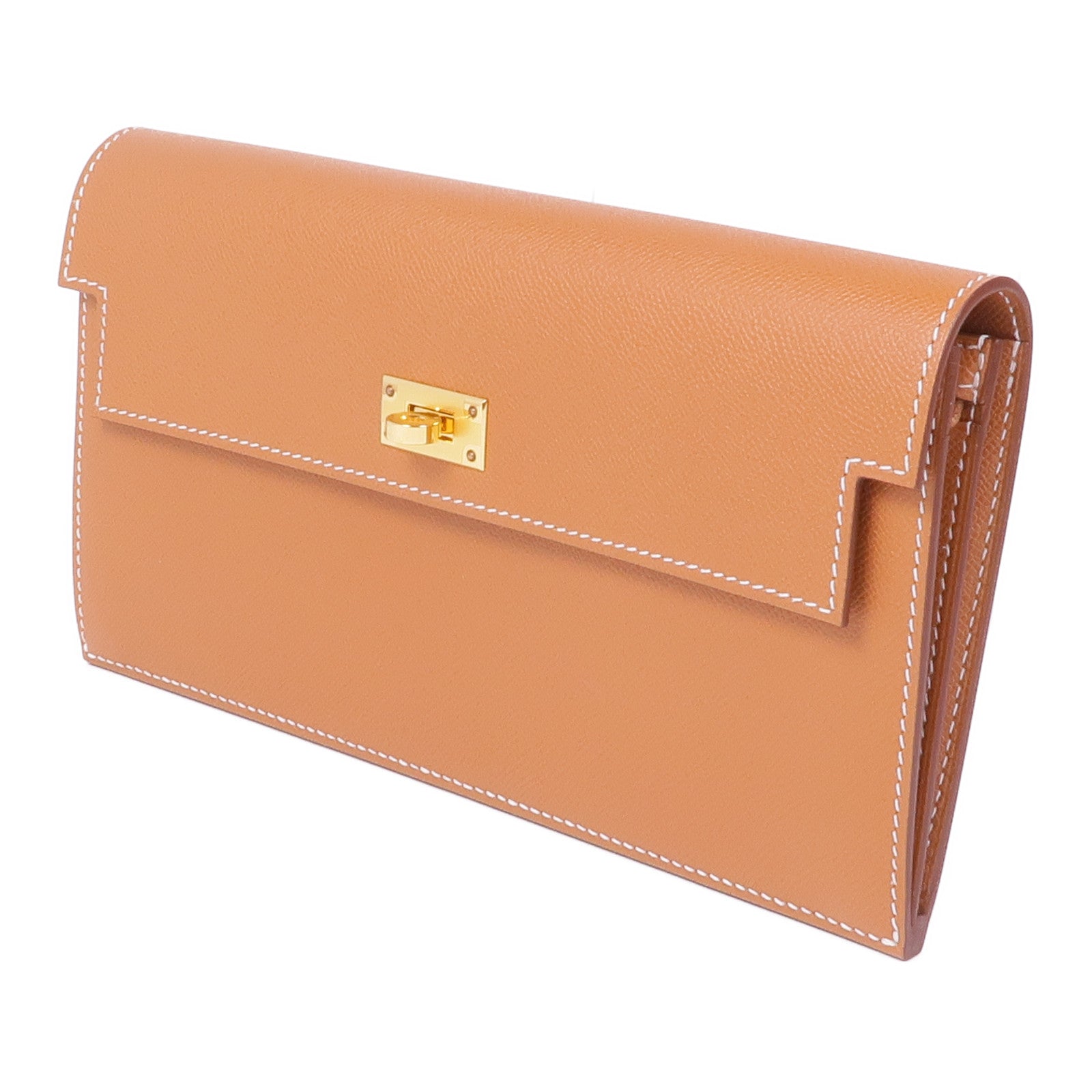 HERMES 【激減優惠】Epsom皮革Kelly Pocket Long Wallet金扣長錢包37 Gold