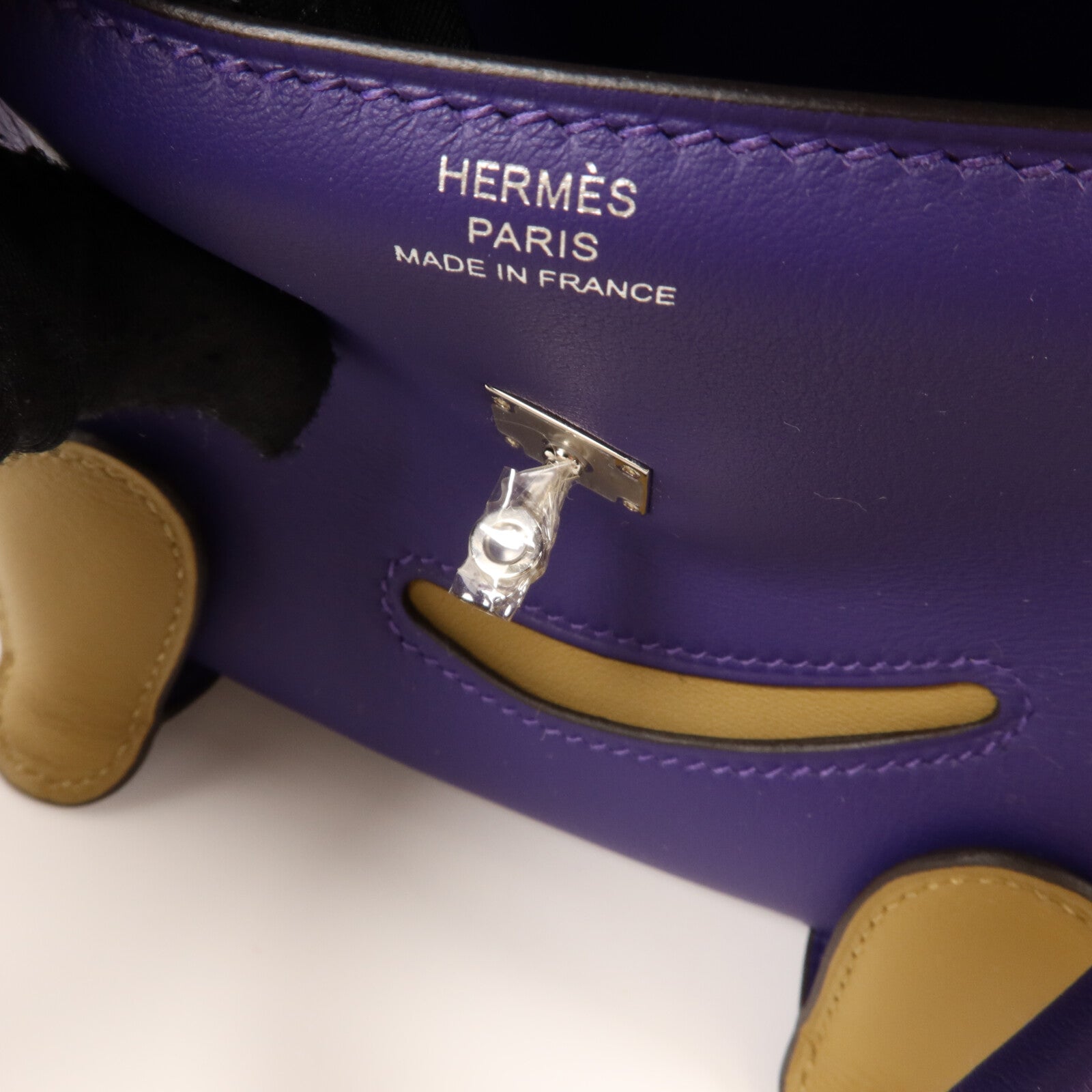 HERMES Swift皮革Kelly Doll手挽袋Purple/Dune
