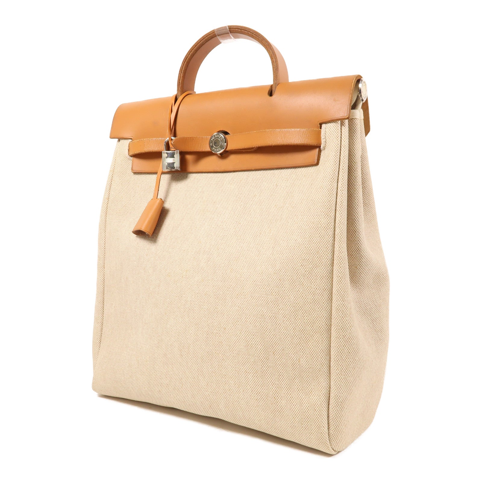 HERMES 皮革/帆布Herbag 2 In 1銀扣背包