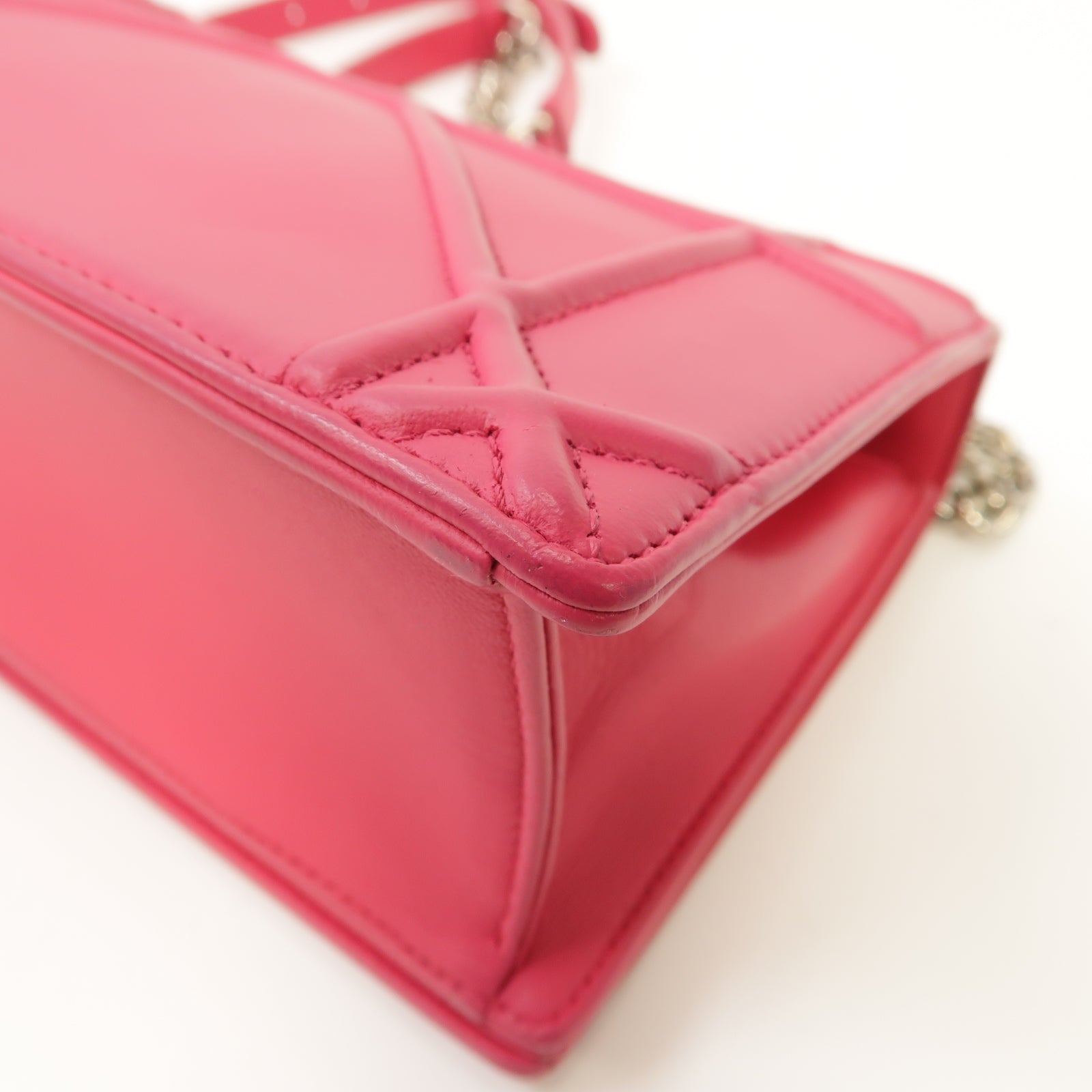 Dior 羊皮皮革Diorama Mini Chain Shoulder Bag銀扣鏈帶肩背袋粉紅色