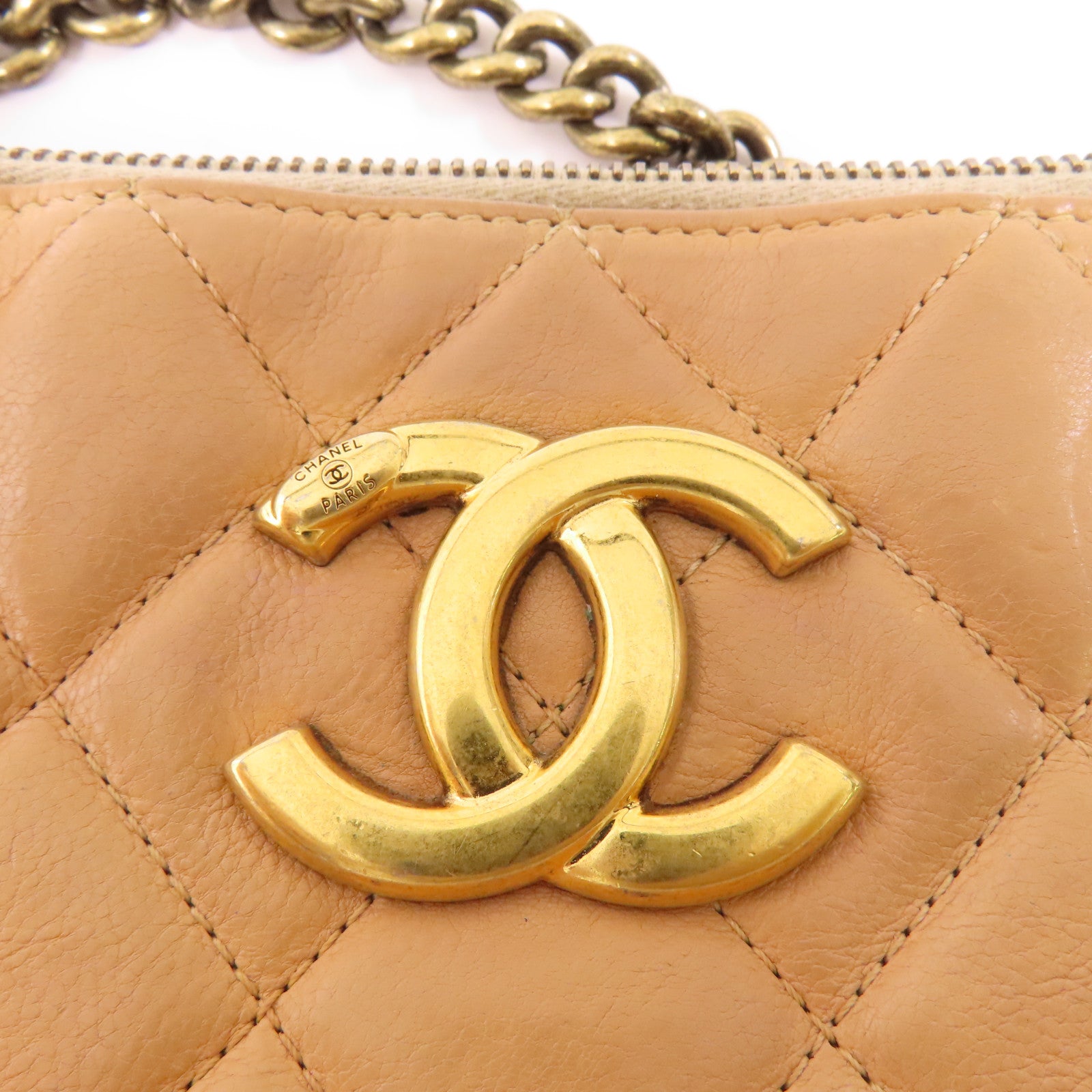 CHANEL 牛皮皮革Shoulder Bag金扣鏈帶肩背袋