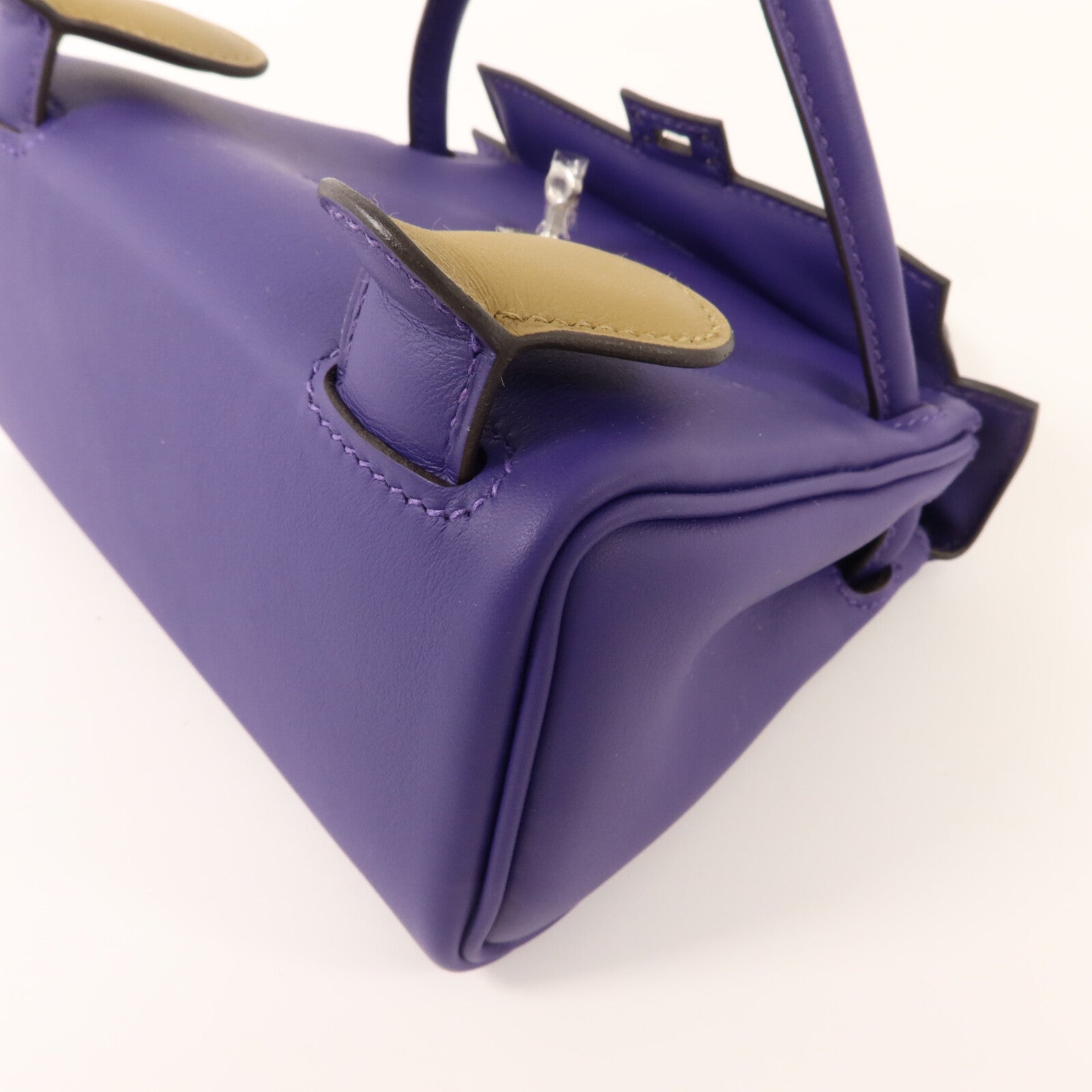 HERMES Swift皮革Kelly Doll手挽袋Purple/Dune