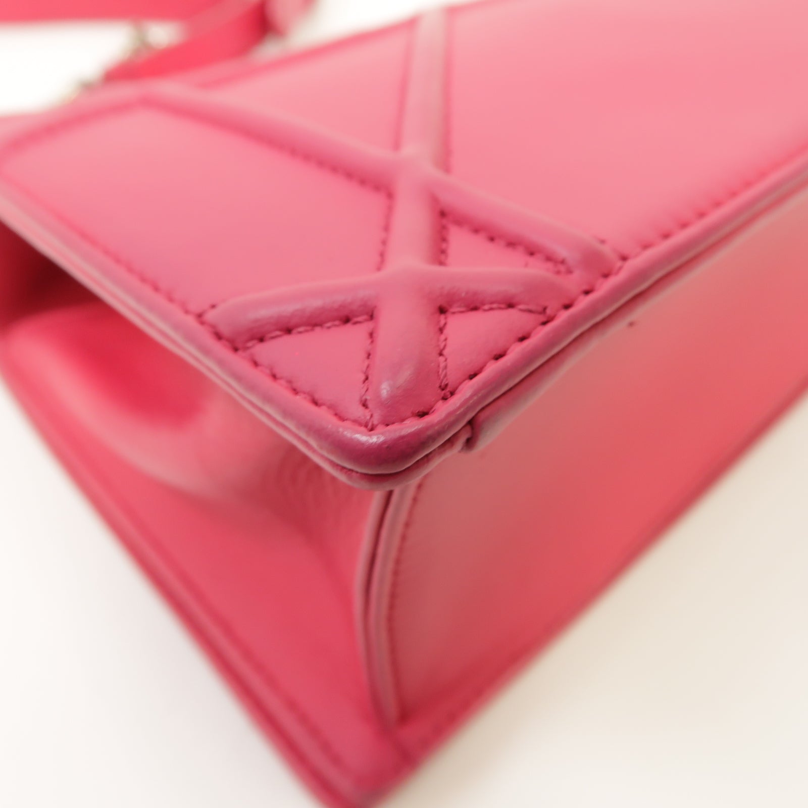 Dior 羊皮皮革Diorama Mini Chain Shoulder Bag銀扣鏈帶肩背袋粉紅色