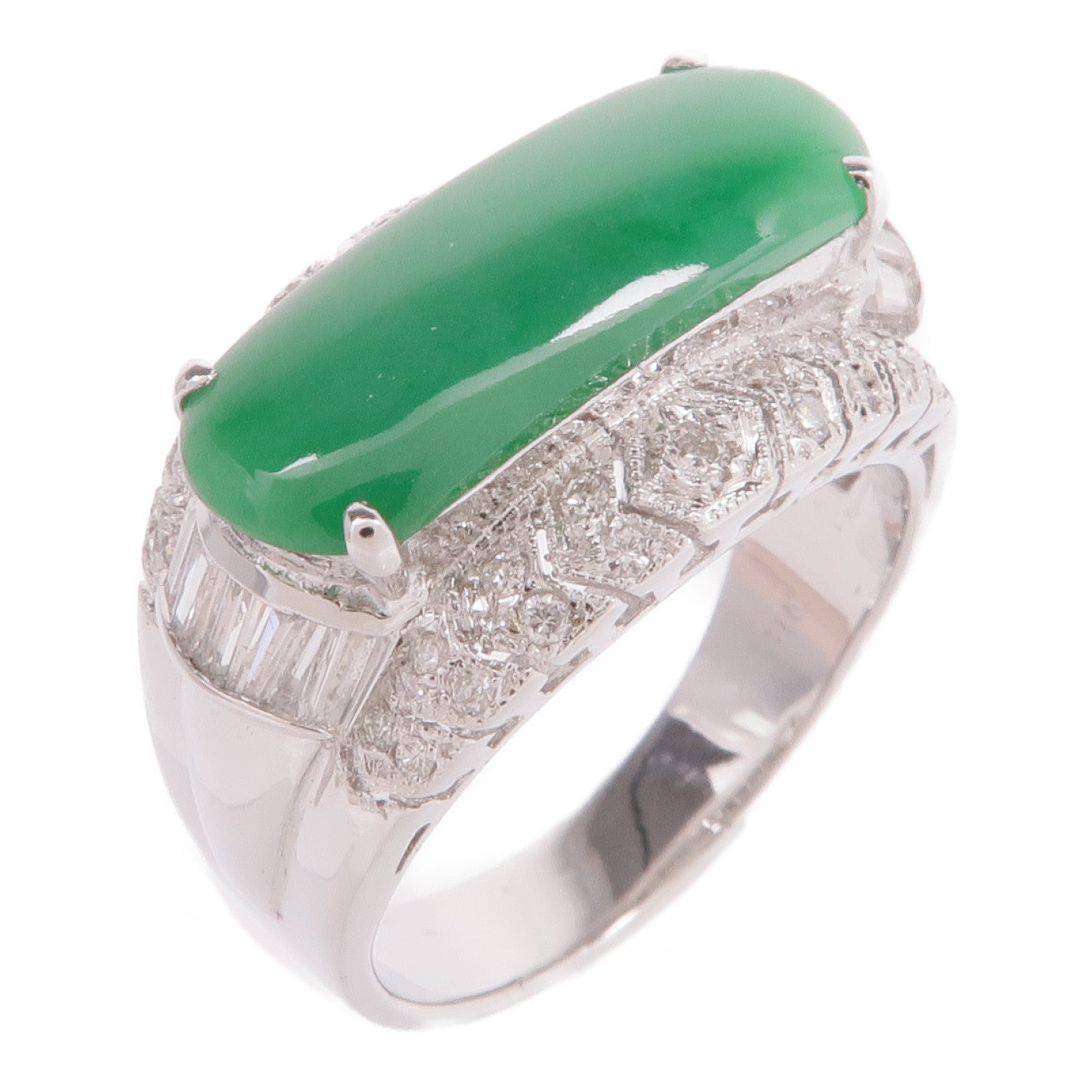 JEWELRY 18K白金Jade Diamond Ring翡翠/鑽石戒指US#6.5