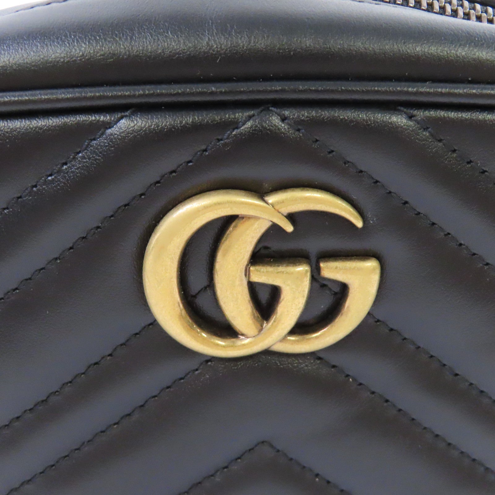 GUCCI Chevron皮革GG Marmont Mini Camera Bag金扣肩背袋黑色