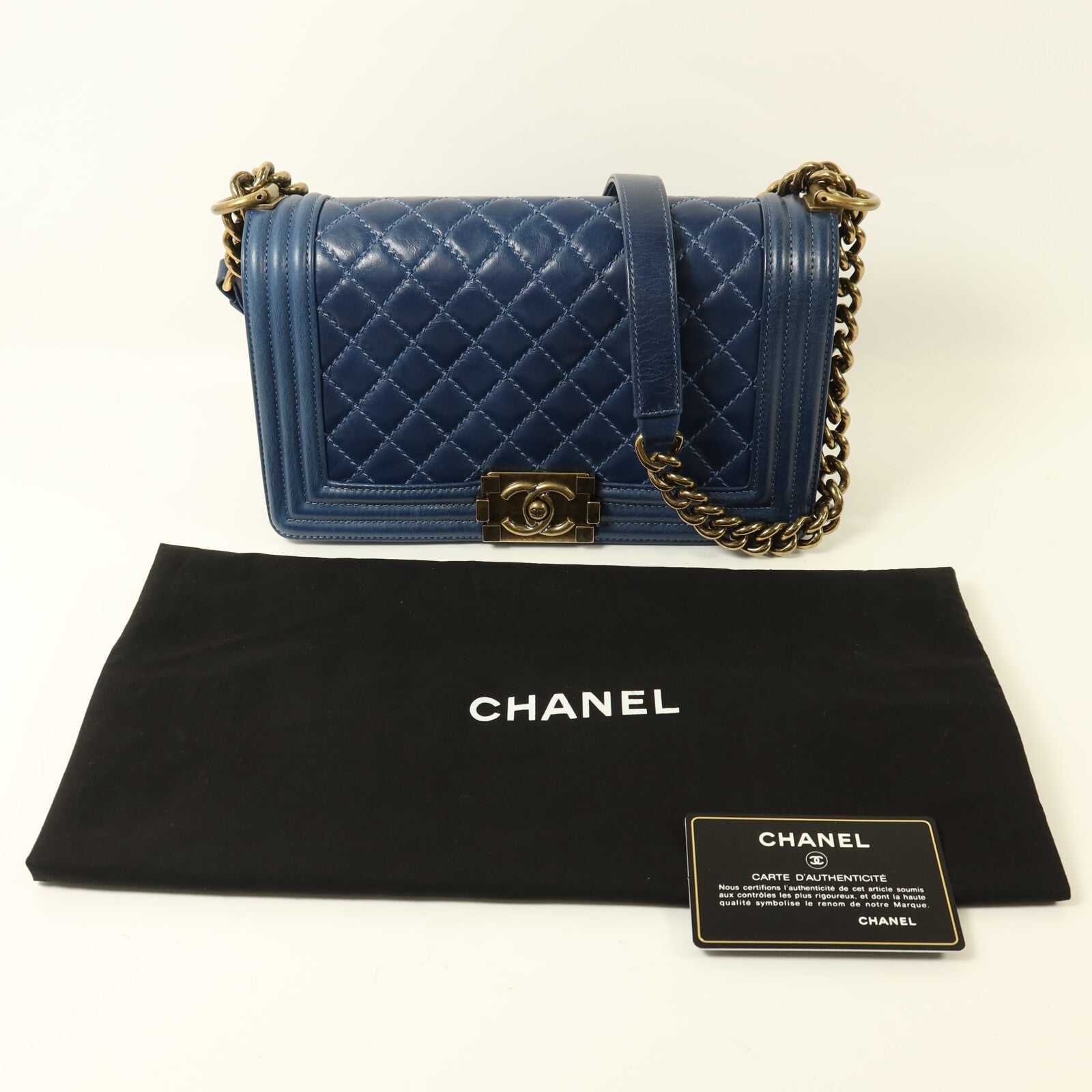 CHANEL 牛皮皮革Boy 25金扣鏈帶肩背袋