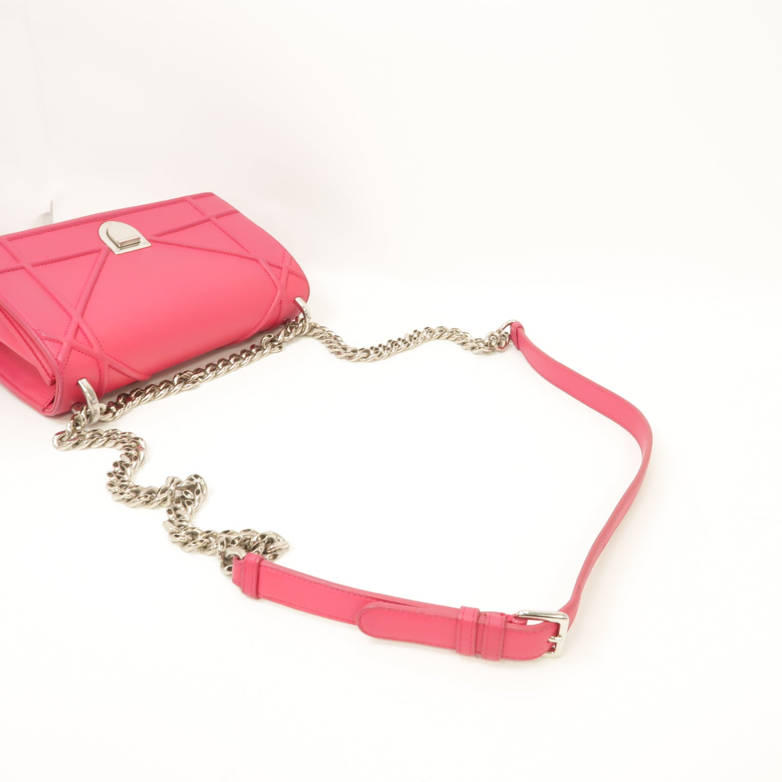 Dior 羊皮皮革Diorama Mini Chain Shoulder Bag銀扣鏈帶肩背袋粉紅色