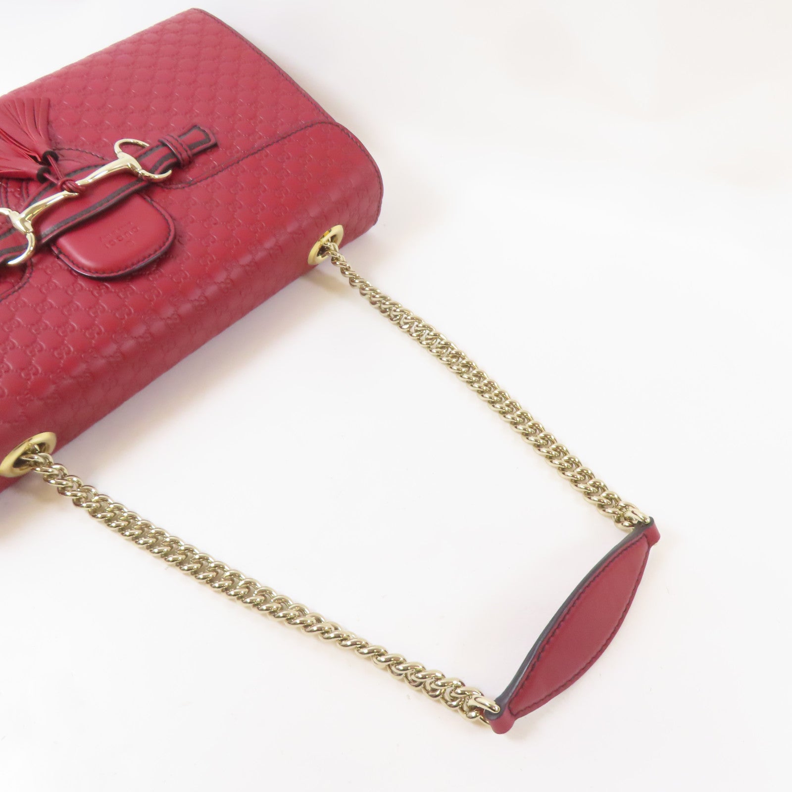 GUCCI 牛皮皮革Emily Medium金扣鏈帶肩背袋紅色