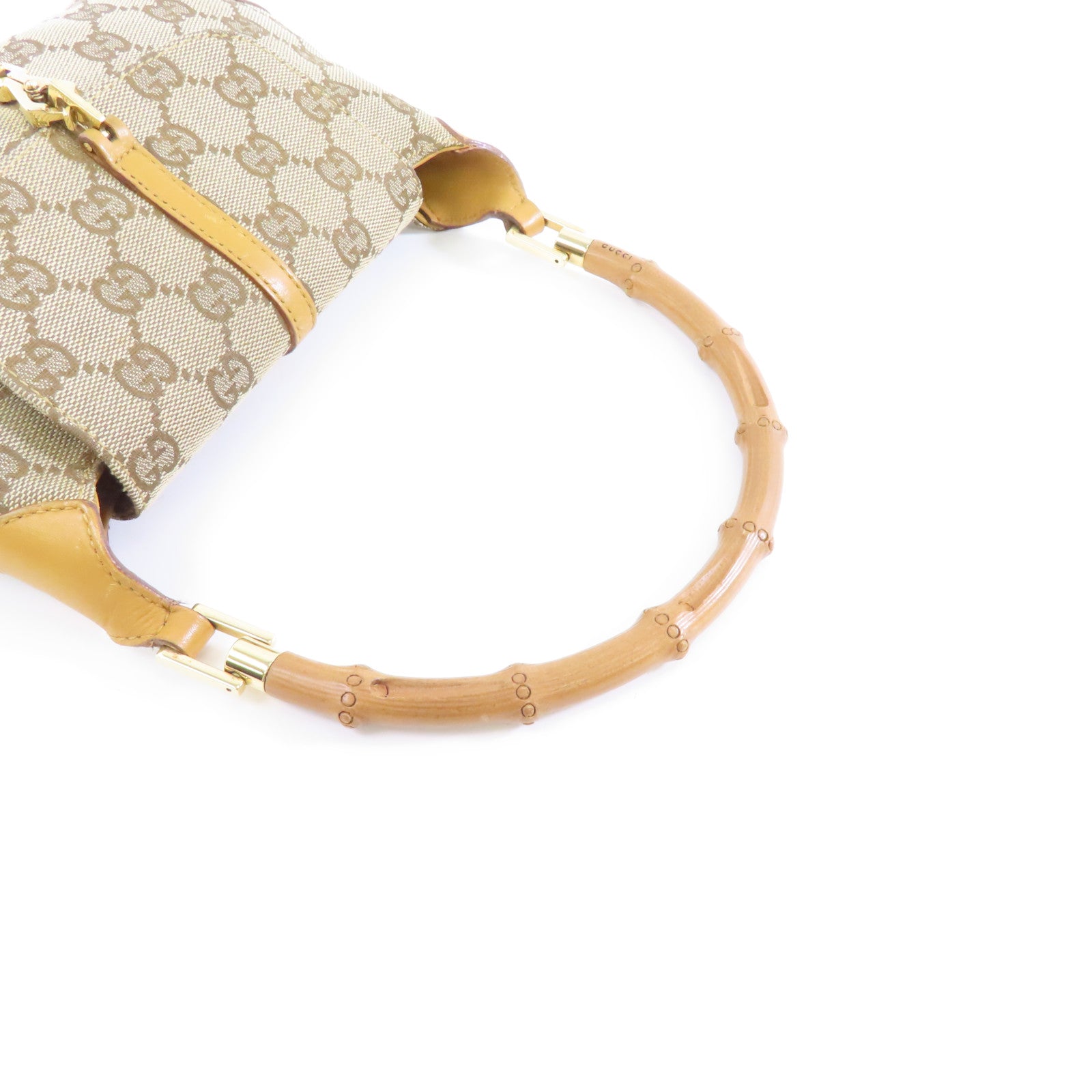GUCCI 帆布Handbag銀扣手挽袋棕色