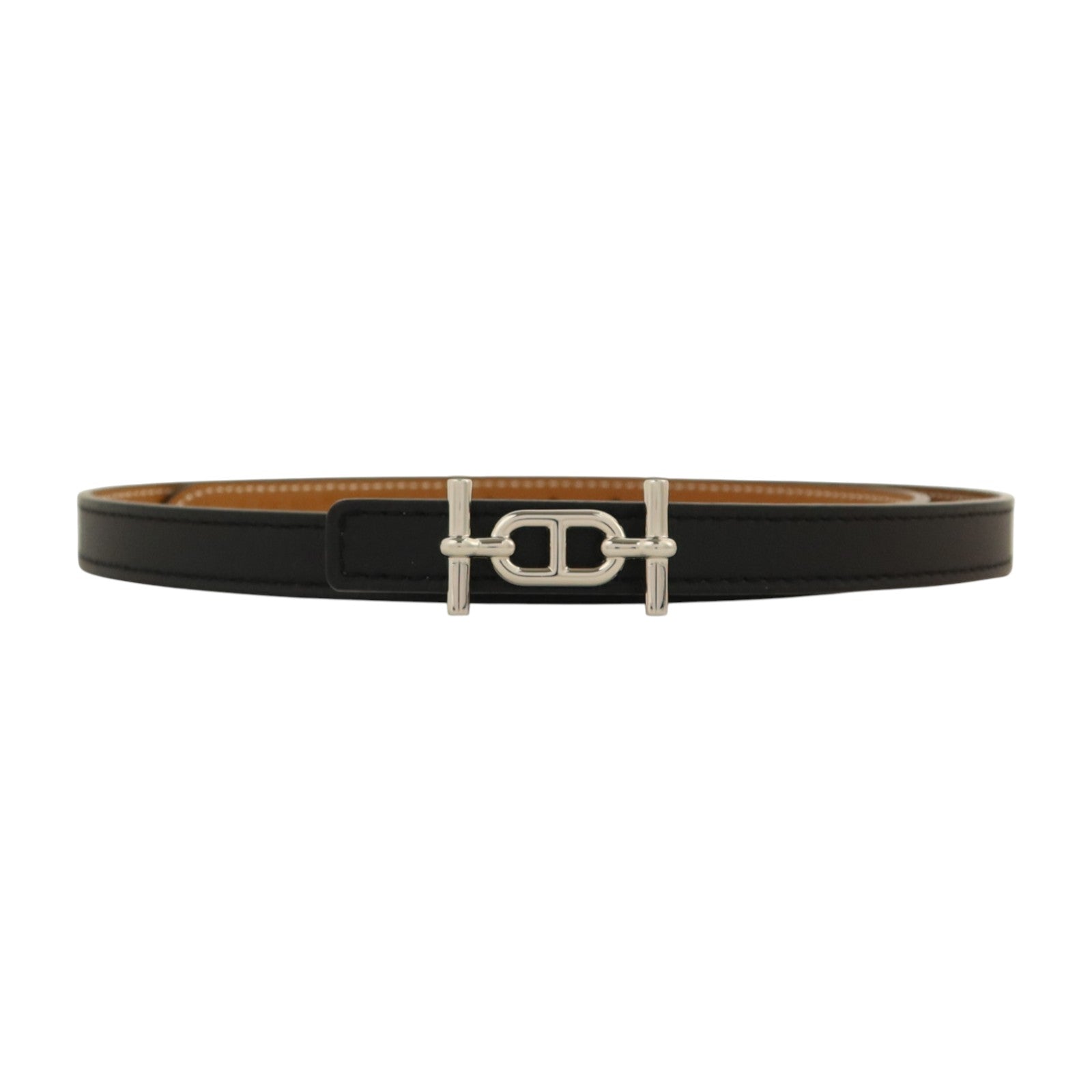 HERMES Epsom皮革/Swift皮革Ancre Belt 75cm銀扣皮帶Noir