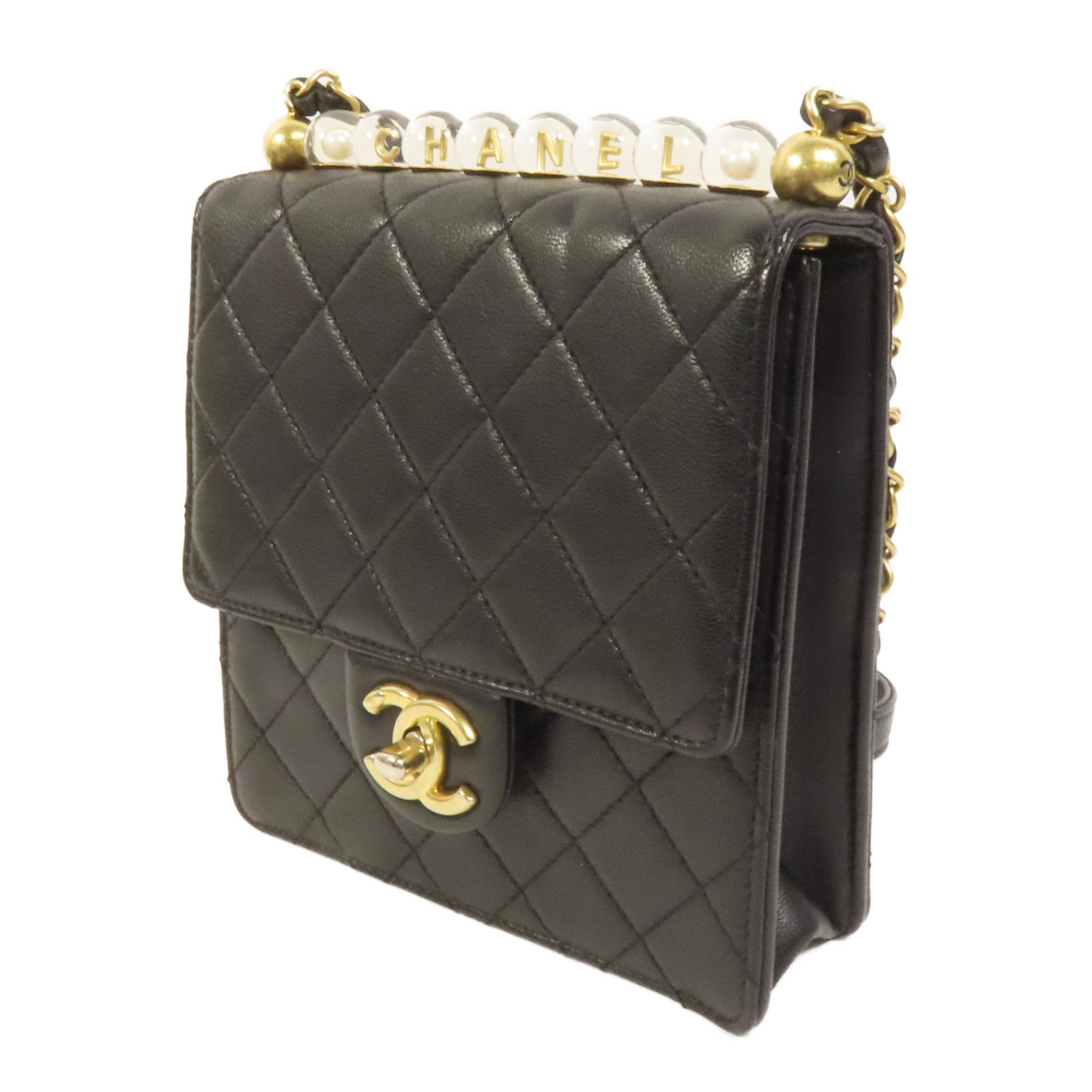 CHANEL 羊皮皮革Matelasse Pearl金扣鏈帶肩背袋