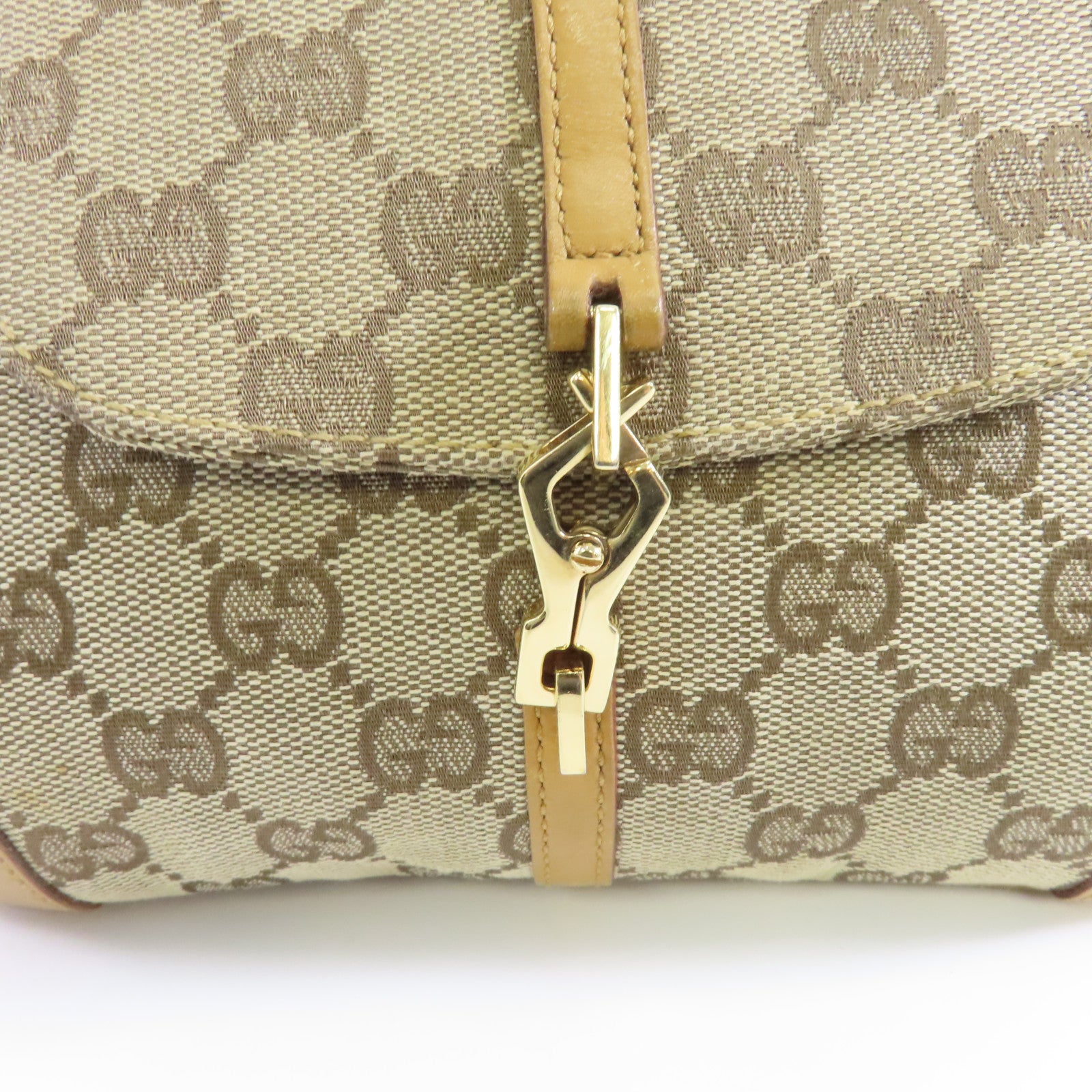 GUCCI 帆布Handbag銀扣手挽袋棕色