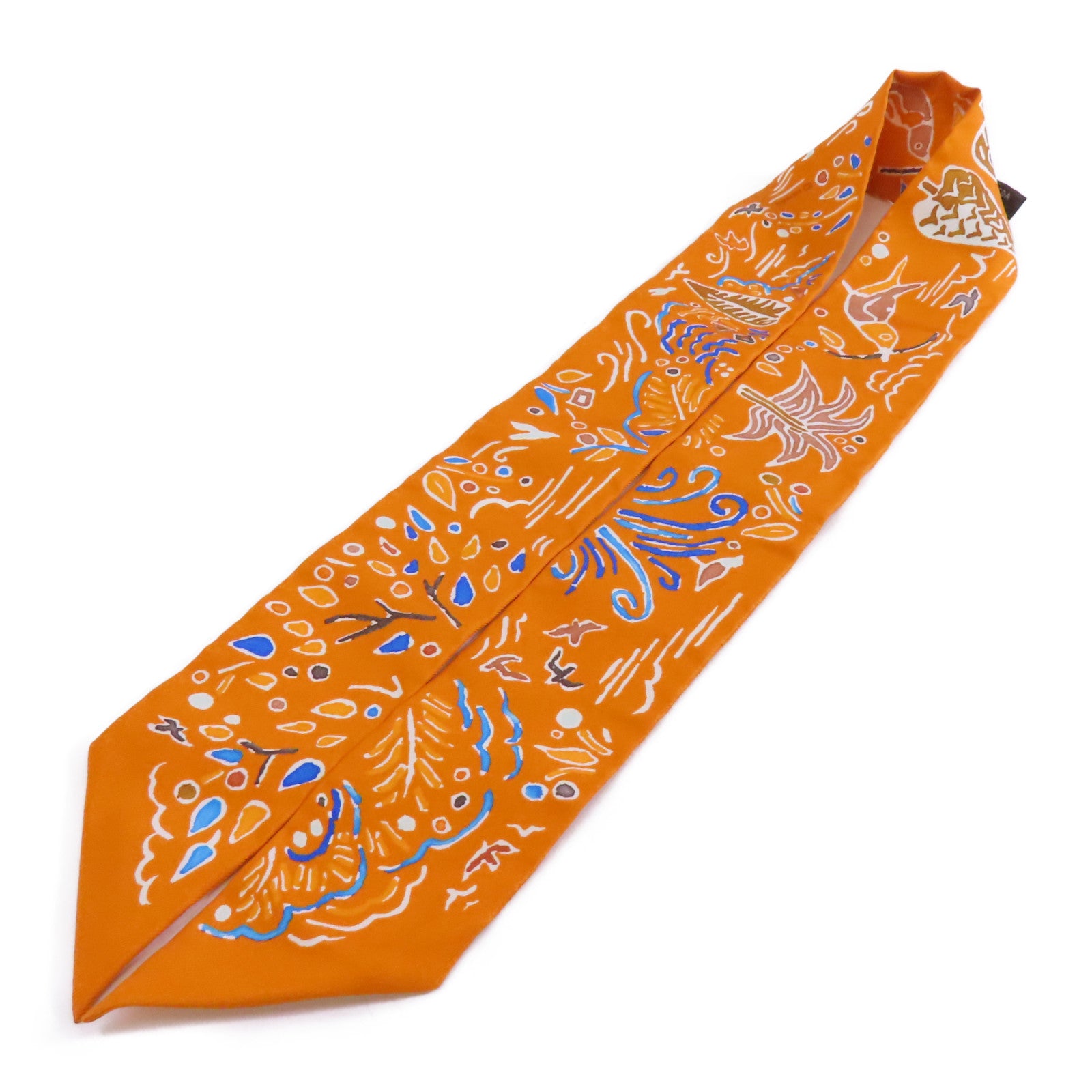 HERMES 絲質Twilly絲巾橙色/藍色/白色/啡色